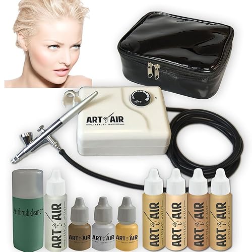 FAIR Complexion - Sistema de maquillaje cosmético profesional para aerógrafo / Juego de base de 4 piezas con rubor, bronceador, brillo y primer kit