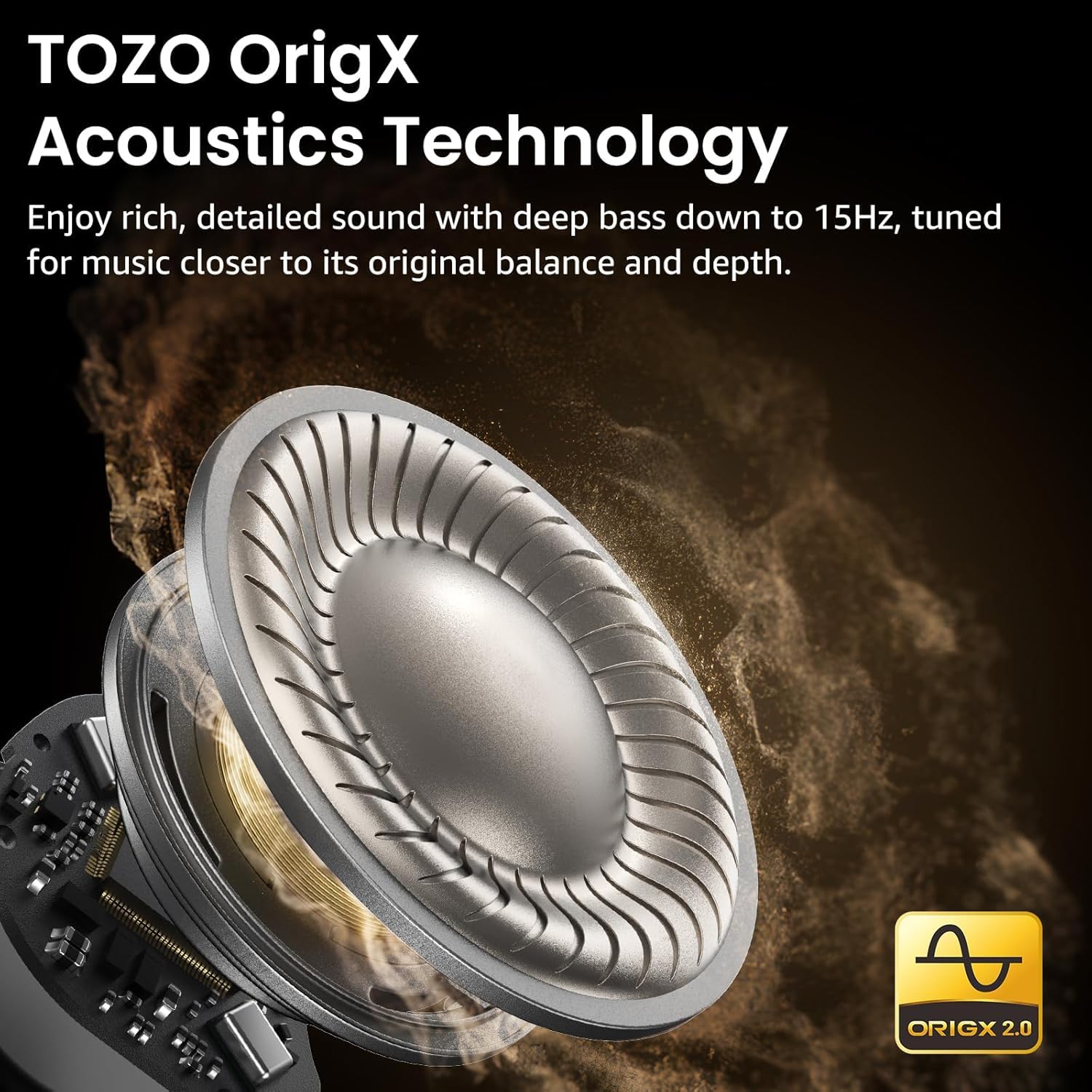 TOZO NC9 Cuffie Bluetooth 5.3 con ANC Ibrido, 6 Mics ENC | Suono OrigX 2.0, 60 Ore Modalità Trasparente, IPX8, Ricarica USB-C, Comode e Facili da Usare per Lavoro, Gioco e Commuting