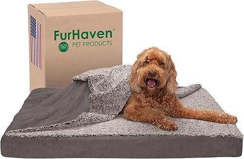 Furhaven - Cama ortopédica para mascotas para perros y gatos, manta de bereber y gamuza superior con funda extraíble lavable, color gris, Jumbo (XL)