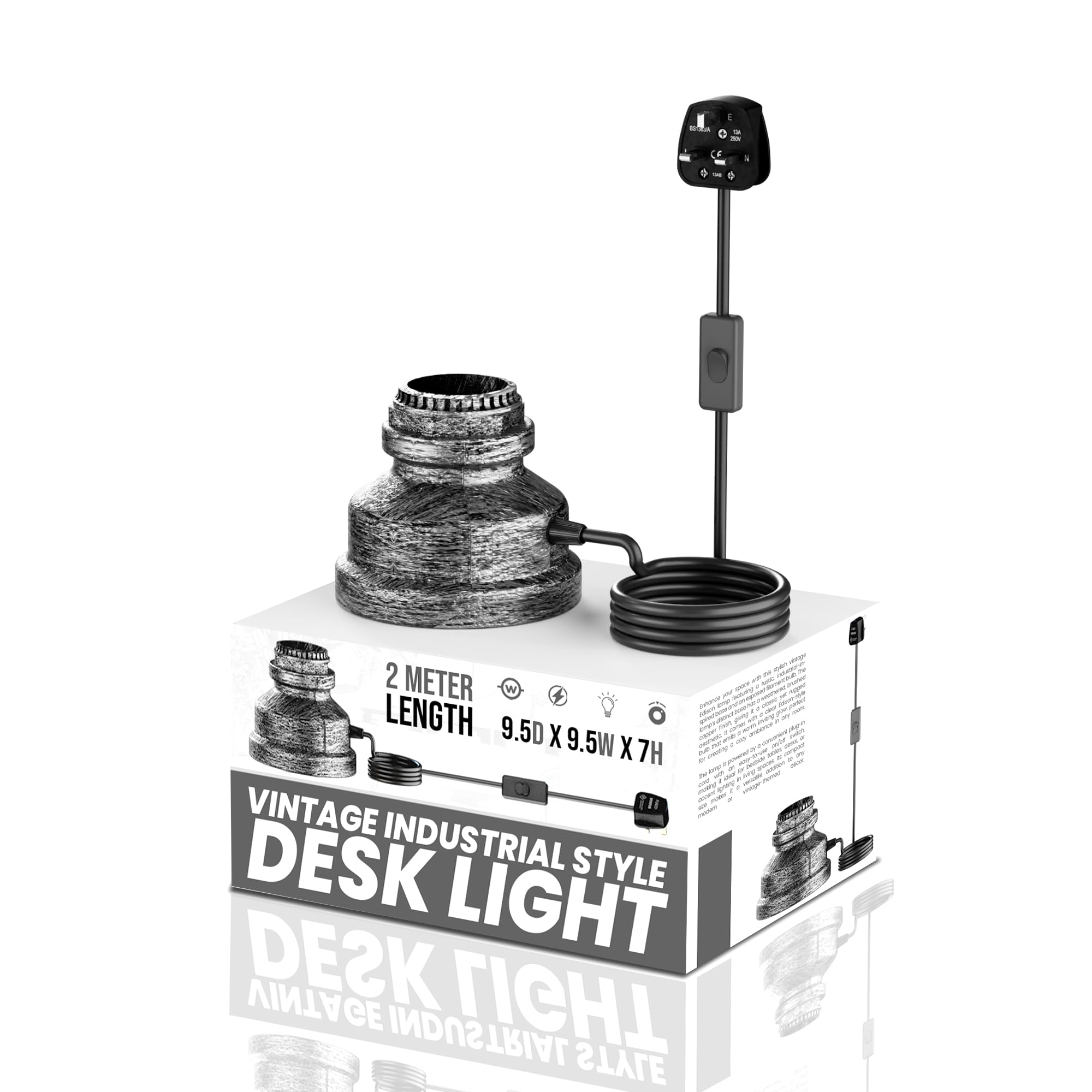 LEDSone Vintage Industrial Water Pipe Table Lamp-Retro Desk Lamp Holder with Plug-in Cord & ON/Off Switch, Compatible with E27 Dimmable Bulbs for Living Room, Restaurant โ image 1