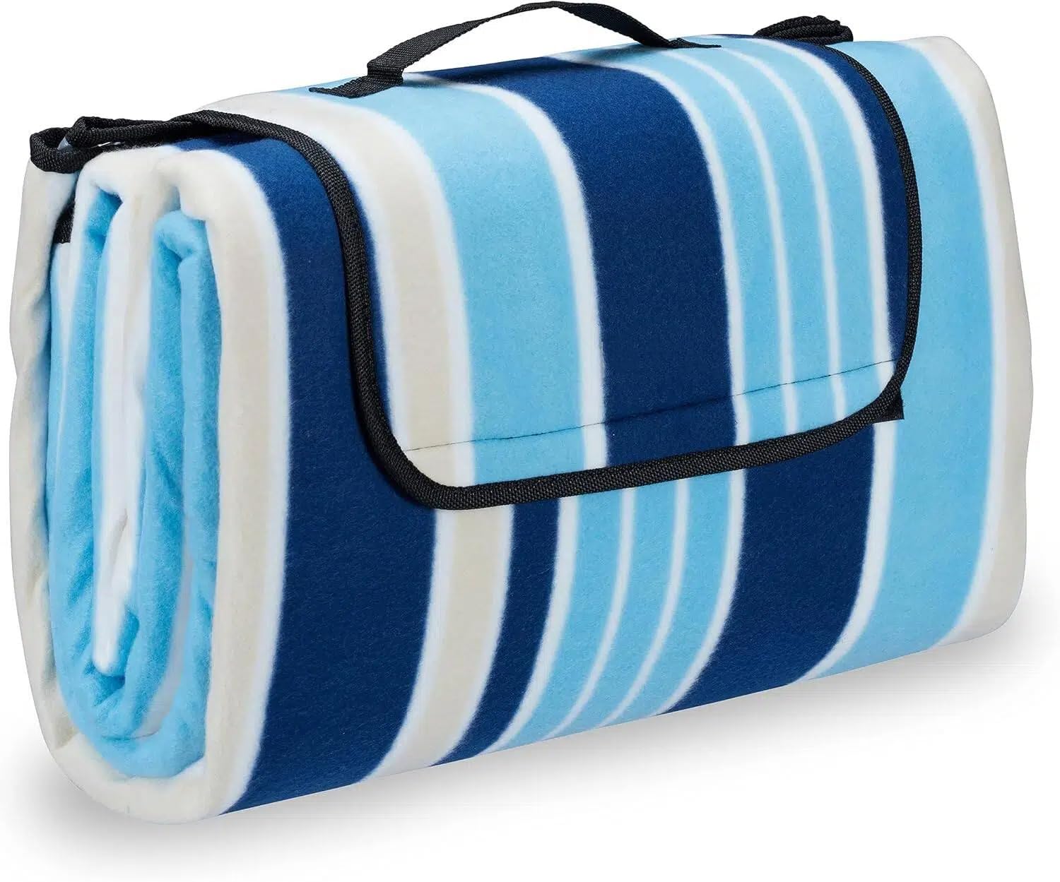 TKLake Picnic Blanket Fleece Waterproof, White & Blue Stripe, 200x200 CM
