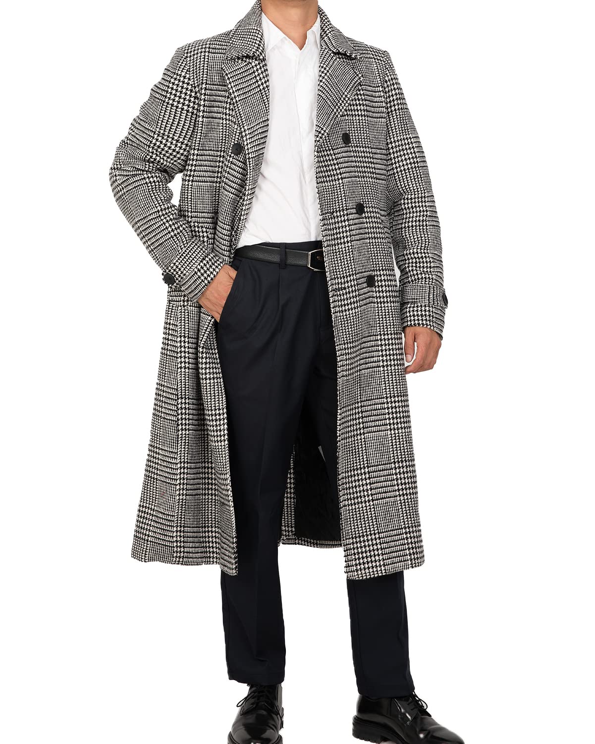 LisskoloMen's Long Wool Blend Coat Double Breasted Trench Pea Coat Winter Wool Overcoat Top Coat