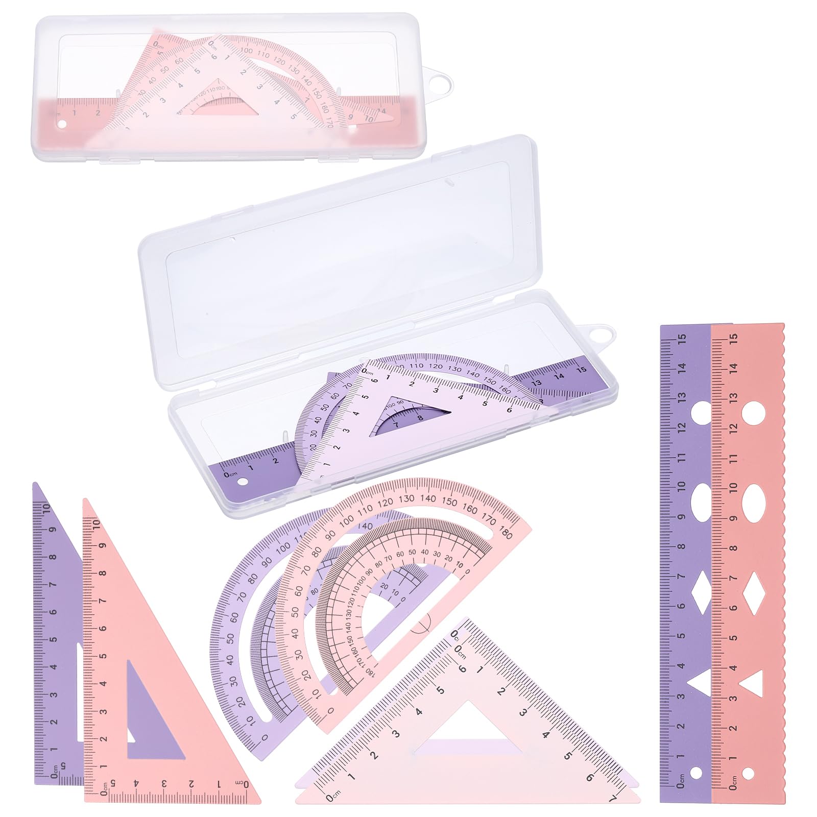 PATIKIL Geometry Set, 6 Inch Aluminum Ruler & 2 Triangles, Metal Protractor Ruler Math Drafting Measuring Tool for Home Office Math Drawing Engineering Art,Gradient Purple/Gradient Pink