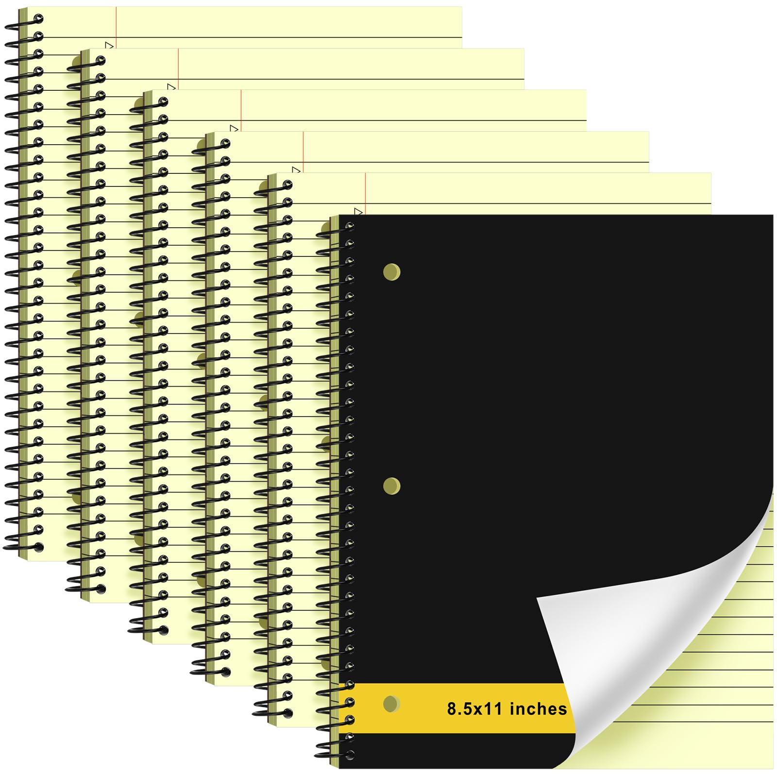 Resurhang Lot de 6 cahiers à spirales avec perforation à 3 trous, 21,6 x 27,9 cm, jaune