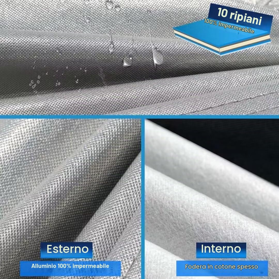 Telo Copriauto per Alfa Romeo Stelvio (2017-2024), 100% Impermeabile Telo Auto. Pioggia, Sole, Polvere e Protezione UV, Telo Copri Auto da Esterno con Fodera in Cotone. Argenteo