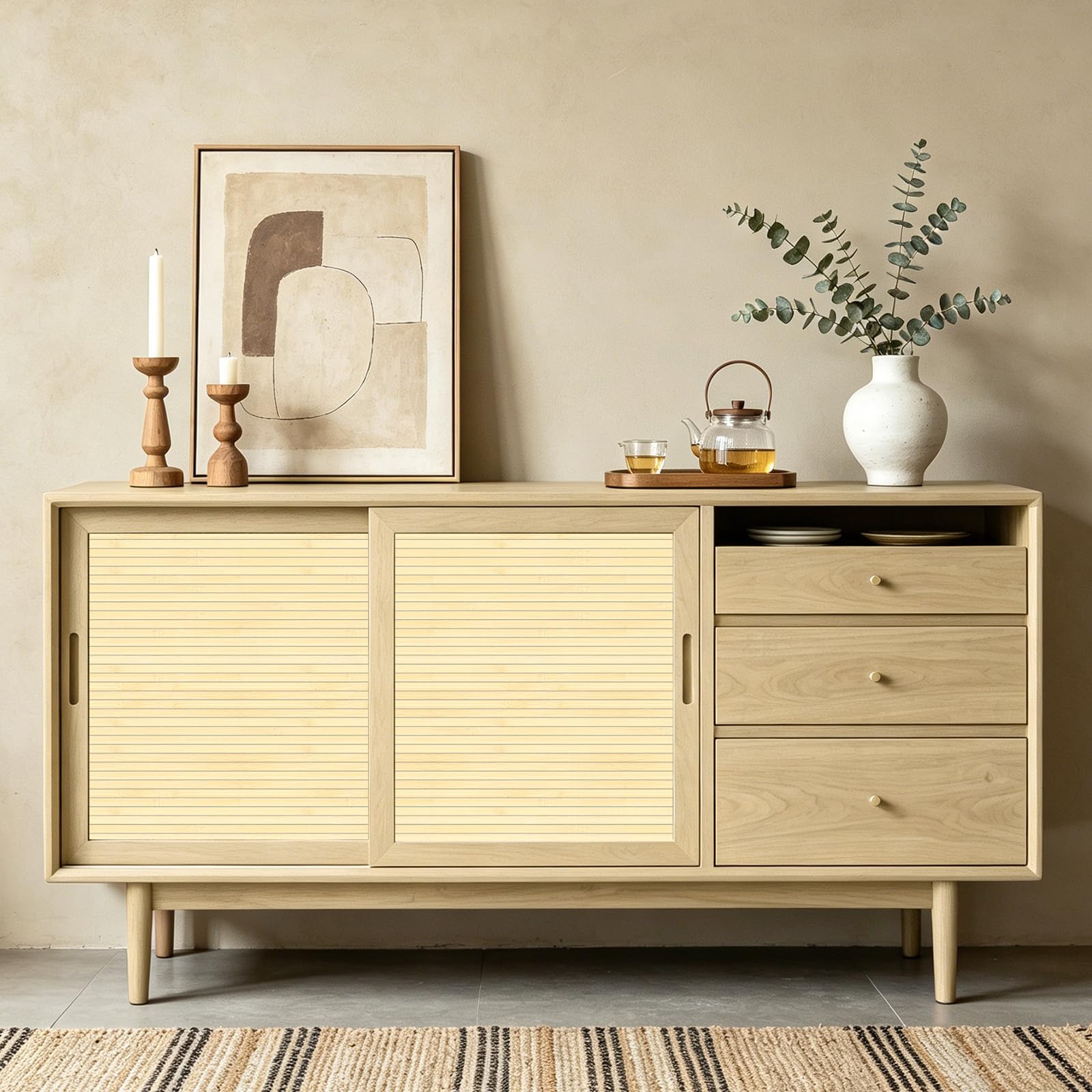 Vieshful Paneles de Pared de Bambú Natural (40 x 240cm), Revestimiento Flexible para Decoración de Interiores, Listones de Madera para Isla de Cocina, Salón y Renovación de Muebles DIY Natural