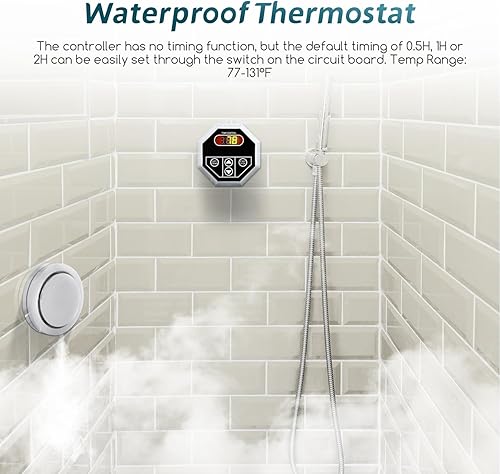 Miniatura 3 de Hapyvergo Kit generador de ducha de vapor 9KW para baño, sauna y spa, cabezal de vapor de aromaterapia, sistema de autodrenaje, controlador LED