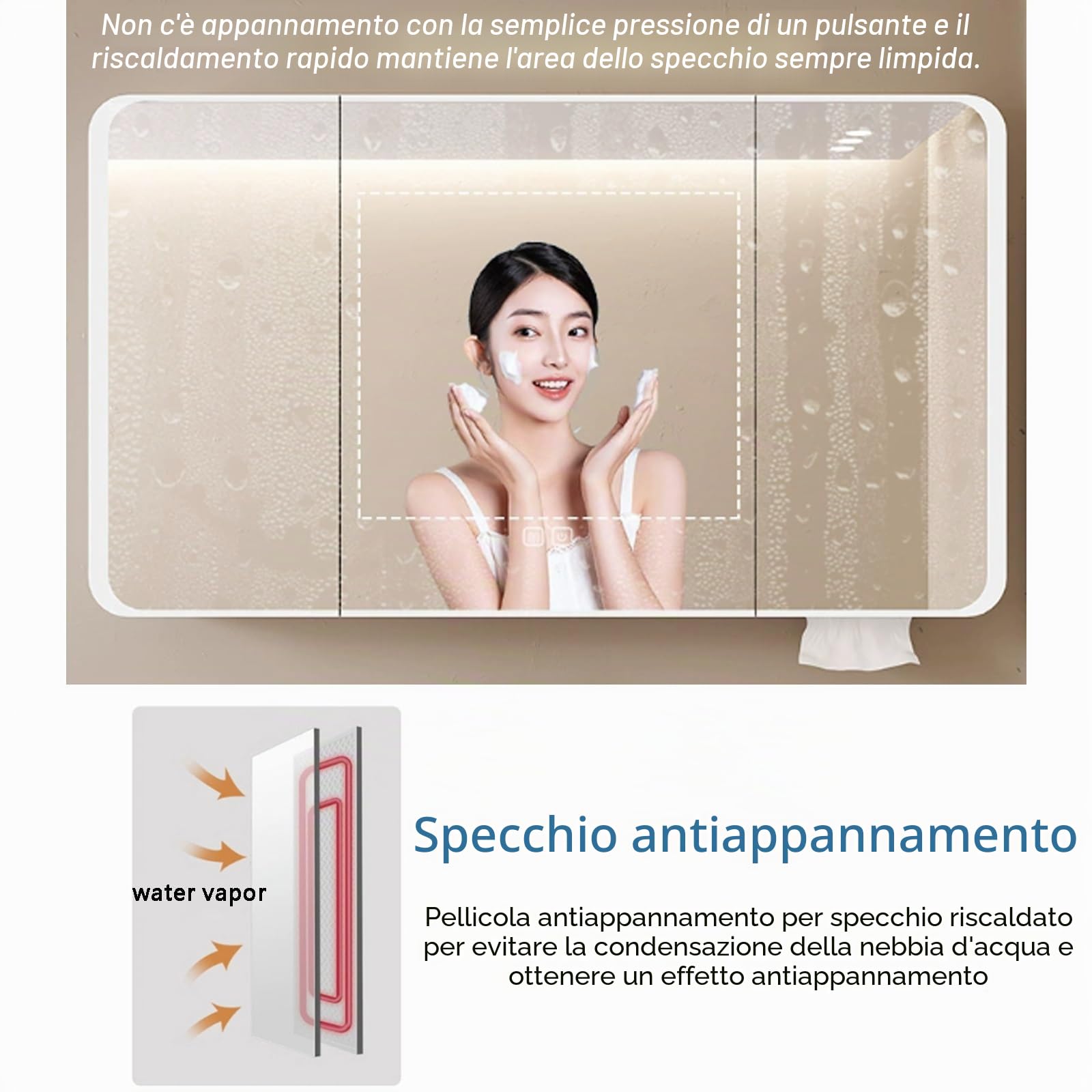 Specchio Bagno Contenitore Anti-Appannamento Smart Con LED, Dimmerazione Continua, Touch Control, Da Parete ( Color : White