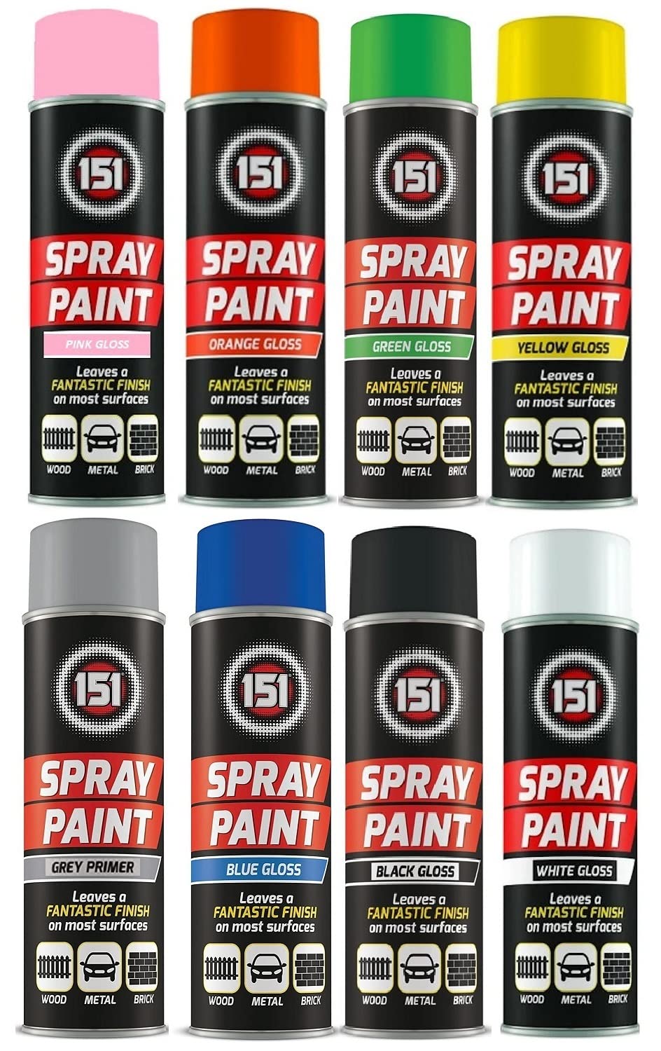 8 Cans Gloss Finish 250ml Multipurpose Aerosol Spray Paint Can For All Purpose