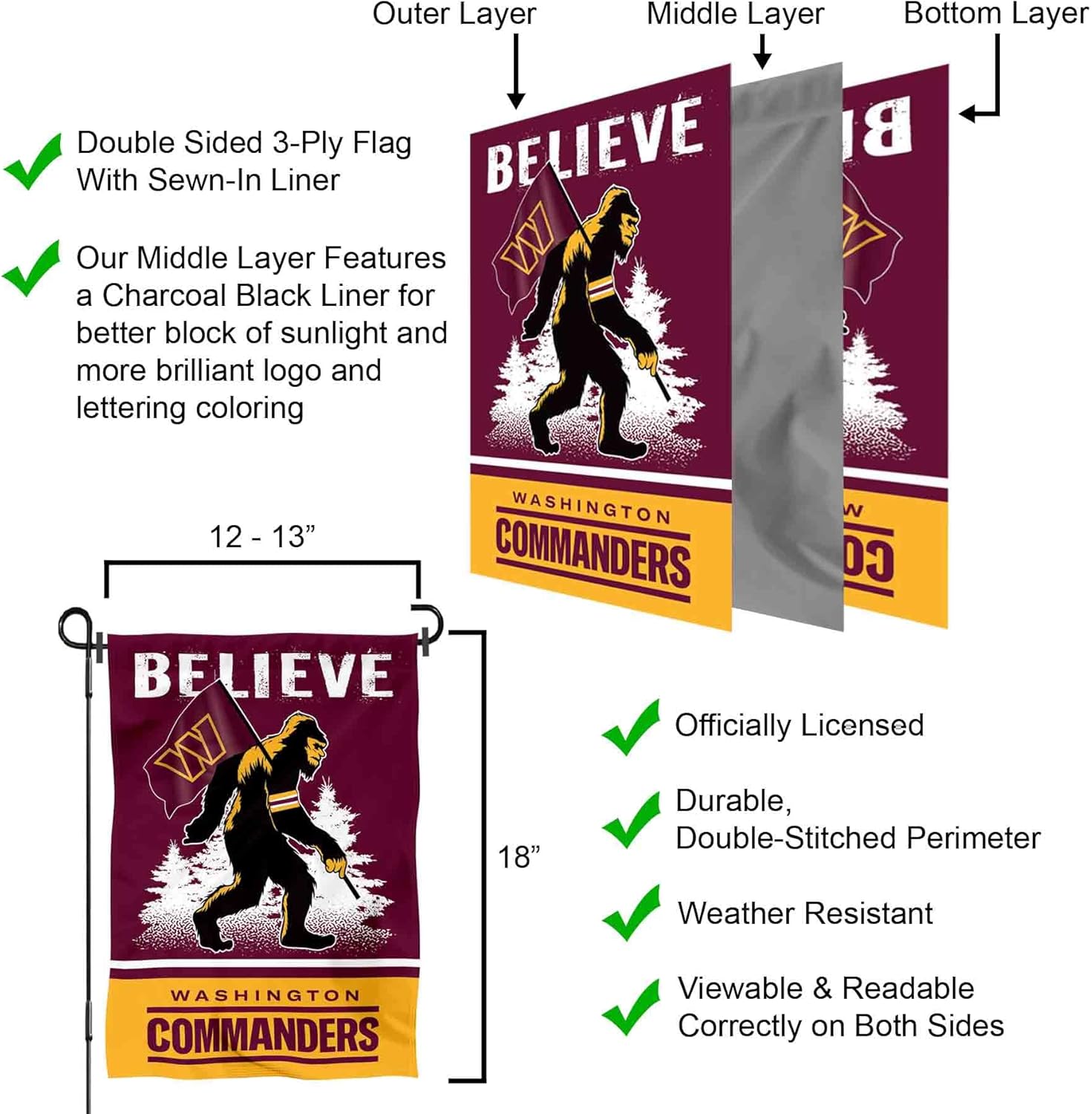 Washington Commanders Bigfoot Sasquatch Believe Yard Garden Banner Flag - Image 6