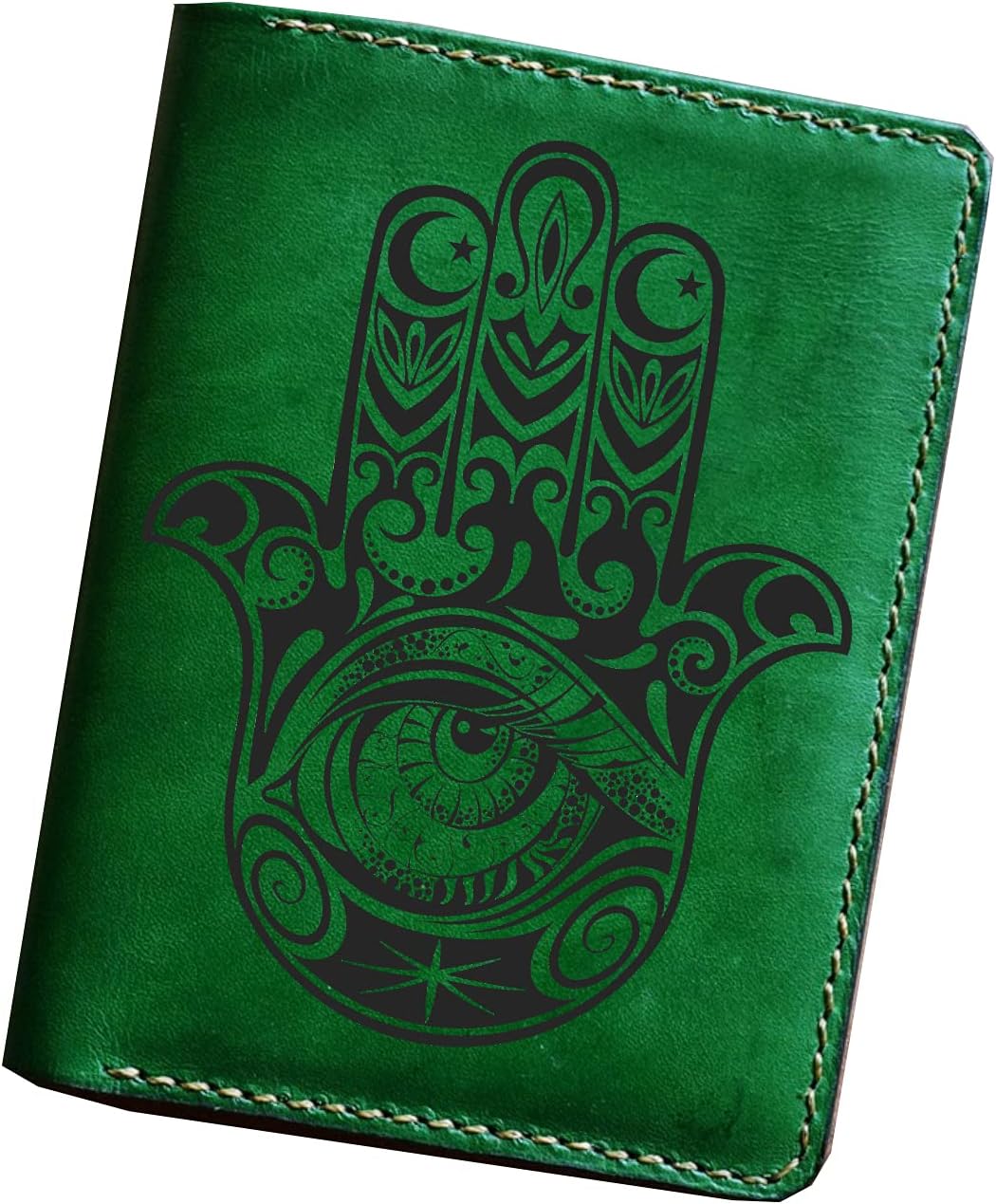 Mayan Corner - Engraving Hamsa hand buddhism symbols leather men wallet, sacred sign customized wallet for dad, brother, boyfriend