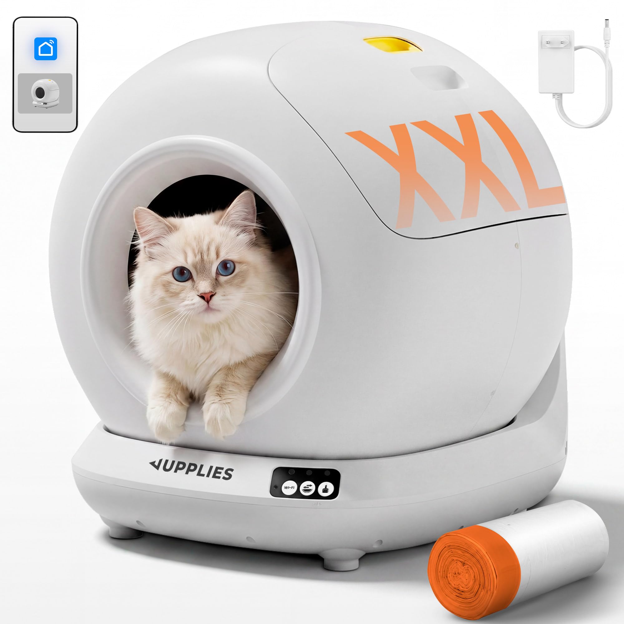 JUPPLIES Arenero Gatos Autolimpiable 78L | Arenero Automatico con Control Vía App | WC Gato con Sensor de Movimiento | Ideal para Múltiples Gatos con Pack De Bolsas Incluidas