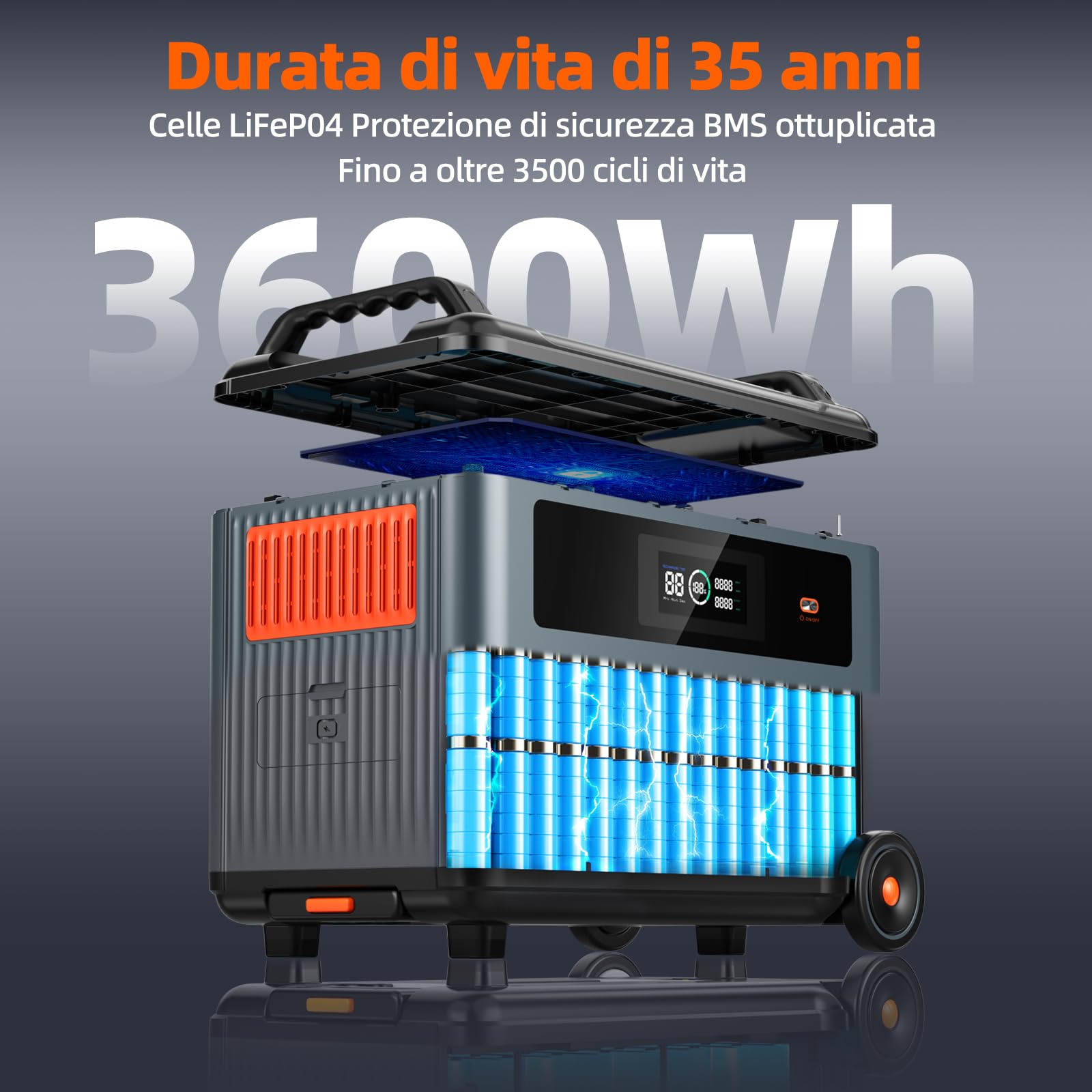 Batteria supplementare per stazione di energia portatile OSCAL BP3600, Batteria di riserva domestica LFP 3600Wh, 14 prese, Generatore solare per campeggio, camper, emergenze