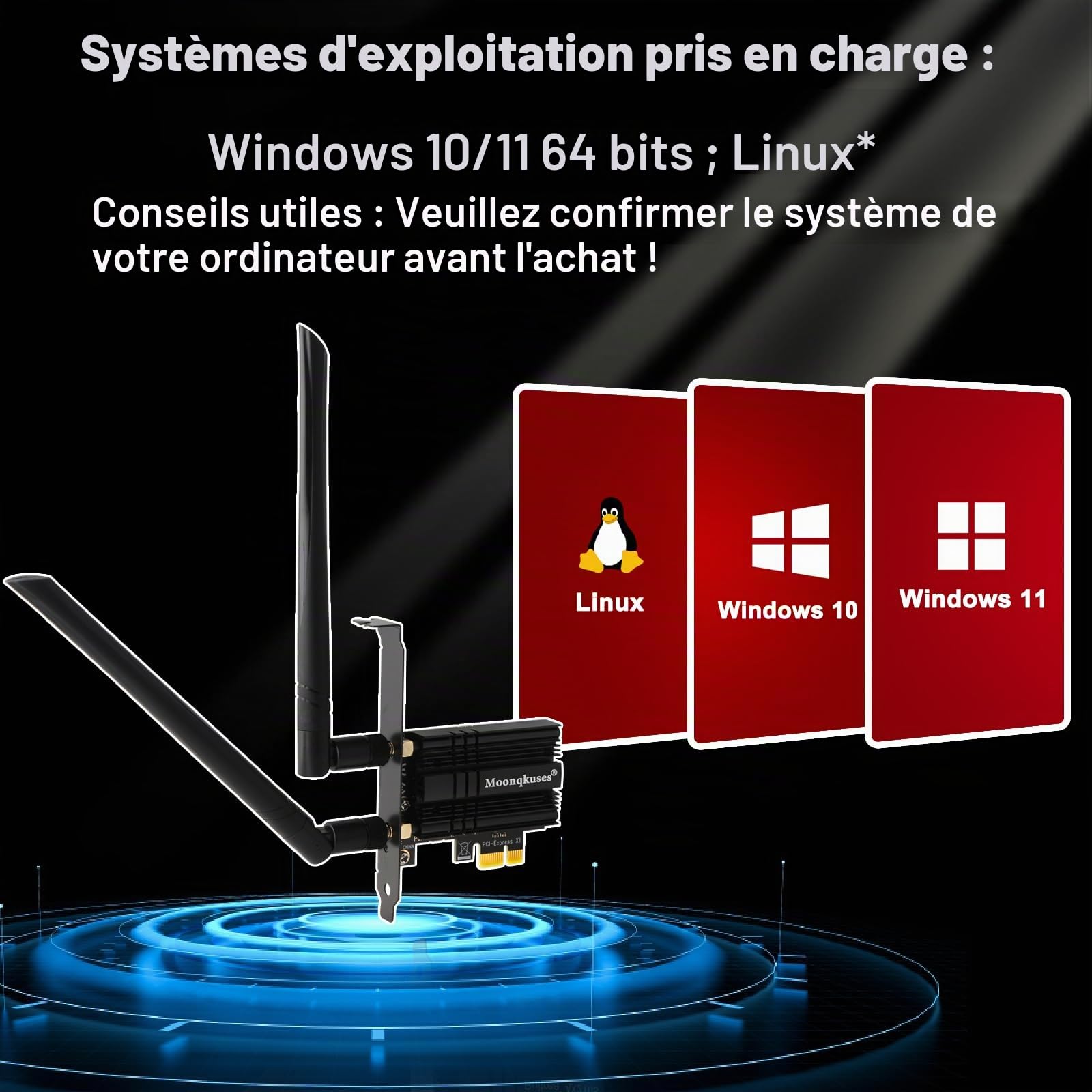 WiFi 6E Carte WiFi 5400Mbps PCIe, Bluetooth5.3, Intel WiFi 6E AX210 Chipse, Tri-Bandes (6GHz/5GHz/2.4GHz) Carte WiFi Bluetooth pour PC Windows 11/10(64Bit)