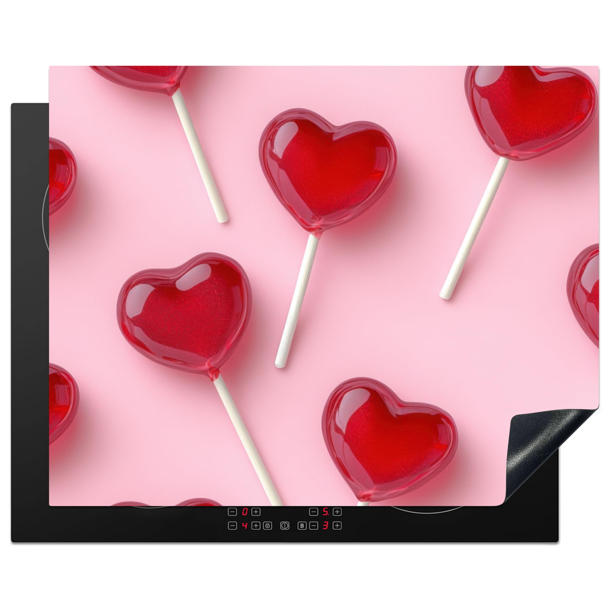 KitchenYeah© Induction Hob Cover Protector Mat 20.5"x25.6" / 65x52 cm Kitchen Universal Ceramic Covers for Electric Cookers Vinyl Lollies - Hearts - Pink