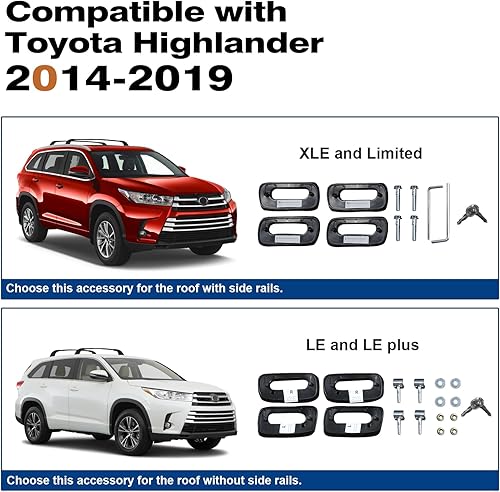 Miniatura 6 de Max Loading - Barras transversales de techo con cerradura de 220 libras para Toyota Highlander 2014-2019 con bloqueo de metal antirrobo, barras