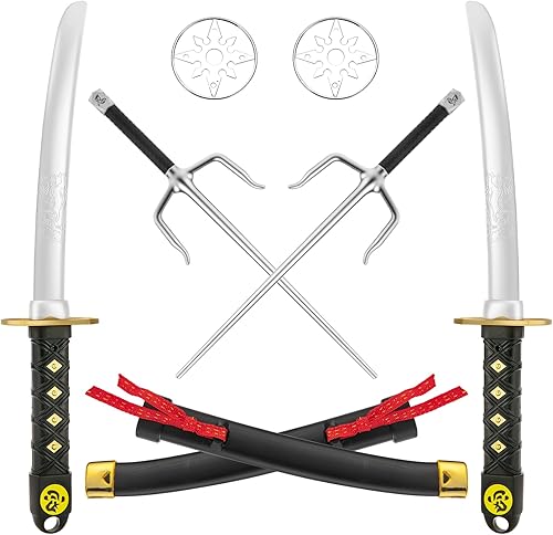 Juego de 8 juguetes de espada ninja de plástico, espada samurái, juguetes Katana con funda, SAIS y Shuriken, armas ninja, accesorios de disfraz de