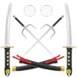 8 Pcs Plastic Ninja Sword Toy Set, Samurai Sword Katana Toys with Sheath, SAIS, and Shuriken, Ninja Weapons Halloween Costume Accessories for Boys, 16.5'' Length Red