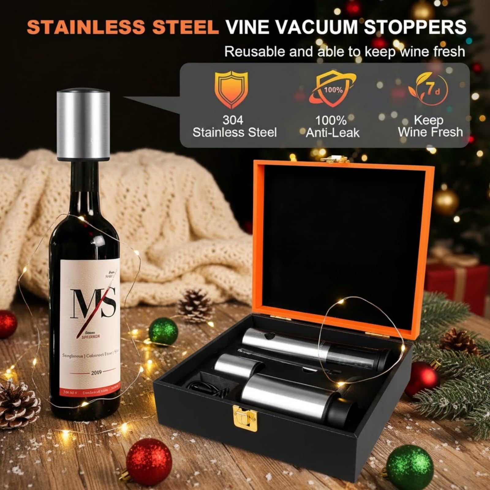 Tire-Bouchon Électrique Rechargeable 4 en 1, Coffret Cadeau avec Ouvre Bouteille & Aérateur de Vin Automatique, Bouchon à Vide et Coupe-Capsule, Idée Cadeau pour Noël et Anniversaire