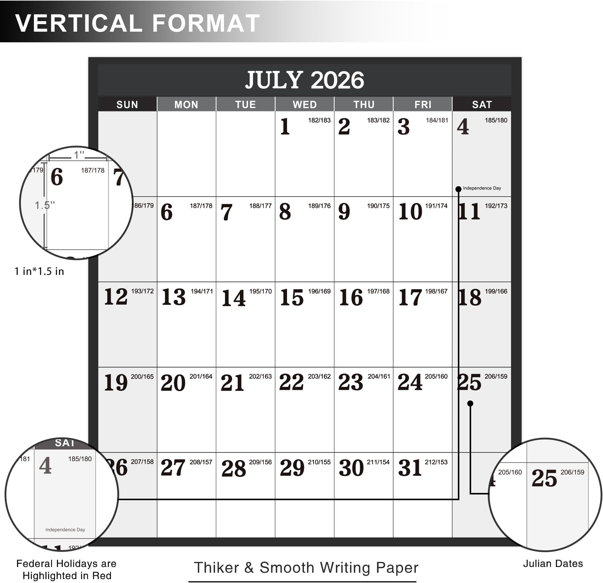 Artfan 2024-2025 Yearly Wall Calendar - 2024-2025 Wall Calendar, Yearly Wall Calendar 2024-2025 with Julian Date, From Jul. 2024 to Jun. 2025, Thick Paper, Vertical, 22.8" x 34.4" (Open) - Gray