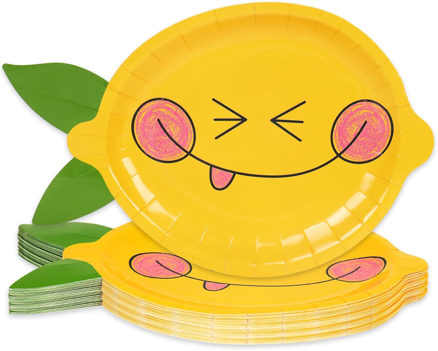 Whaline 24 Pcs Summer Paper Plates Disposable Plates Decorative Yellow Lemon Shaped Tableware Dessert Plate for Wedding Baby Shower Party Tableware Supplies