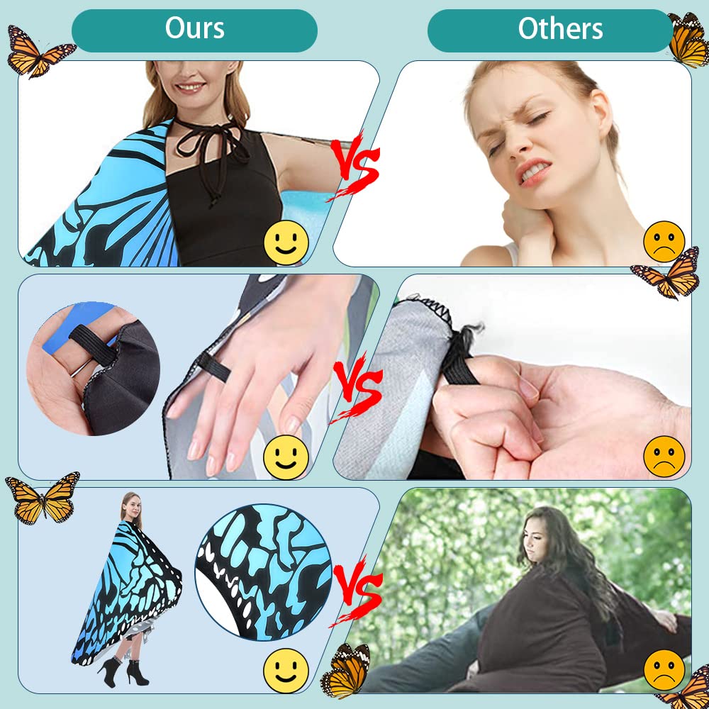 Damen Schmetterling Kostüm Schmetterlingsflügel Faschingkostüme Schmetterling Kostüm Schal Poncho mit Damen Spitze Maske, Schmetterling Haarreif für Party Weihnachten Kostüm Cosplay