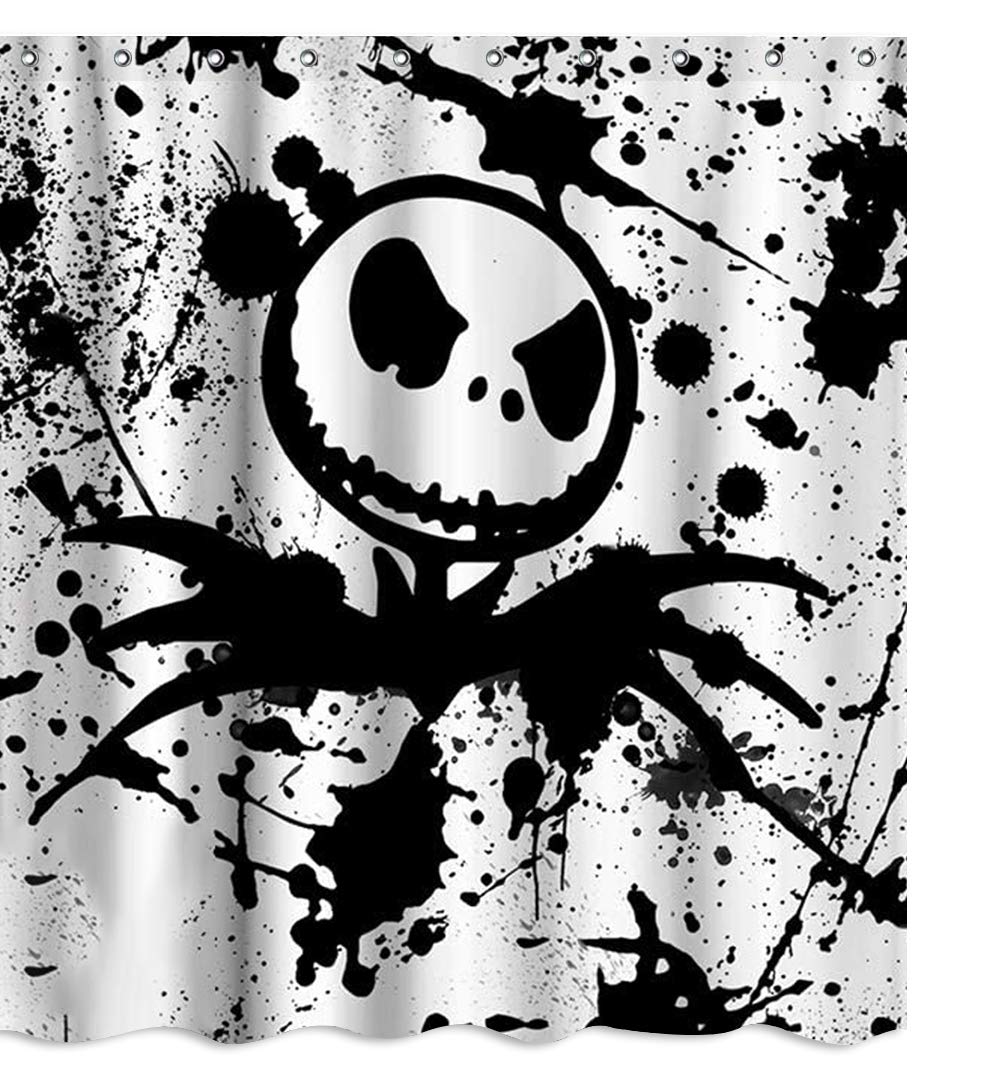 Skull Halloween Shower Curtain Nightmare Before Christmas Fabric Shower Curtain Sets Bathroom Decor with Hooks Waterproof Washable 71 x 71 inches Black White