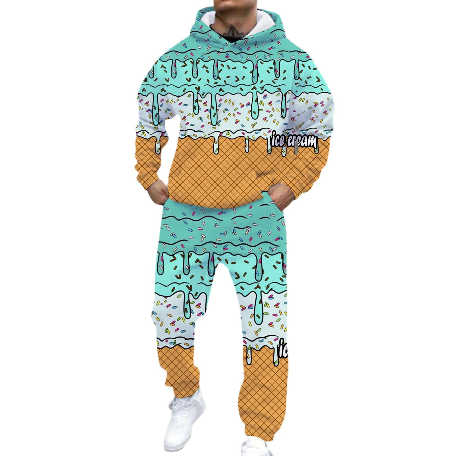 Generisch Felpa da uomo per autunno e inverno, casual, da jogging, taglie forti, set da 2 pezzi
