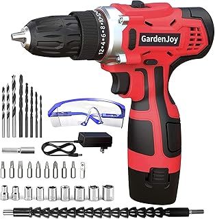 Cordless Power Drill Set: 12V Electric Drill with Fast Charger 3/8-Inch Keyless Chuck 2 Variable Speed 24+1 Torque Setting Power Tools Kit and 30pcs Drill/Driver Bits