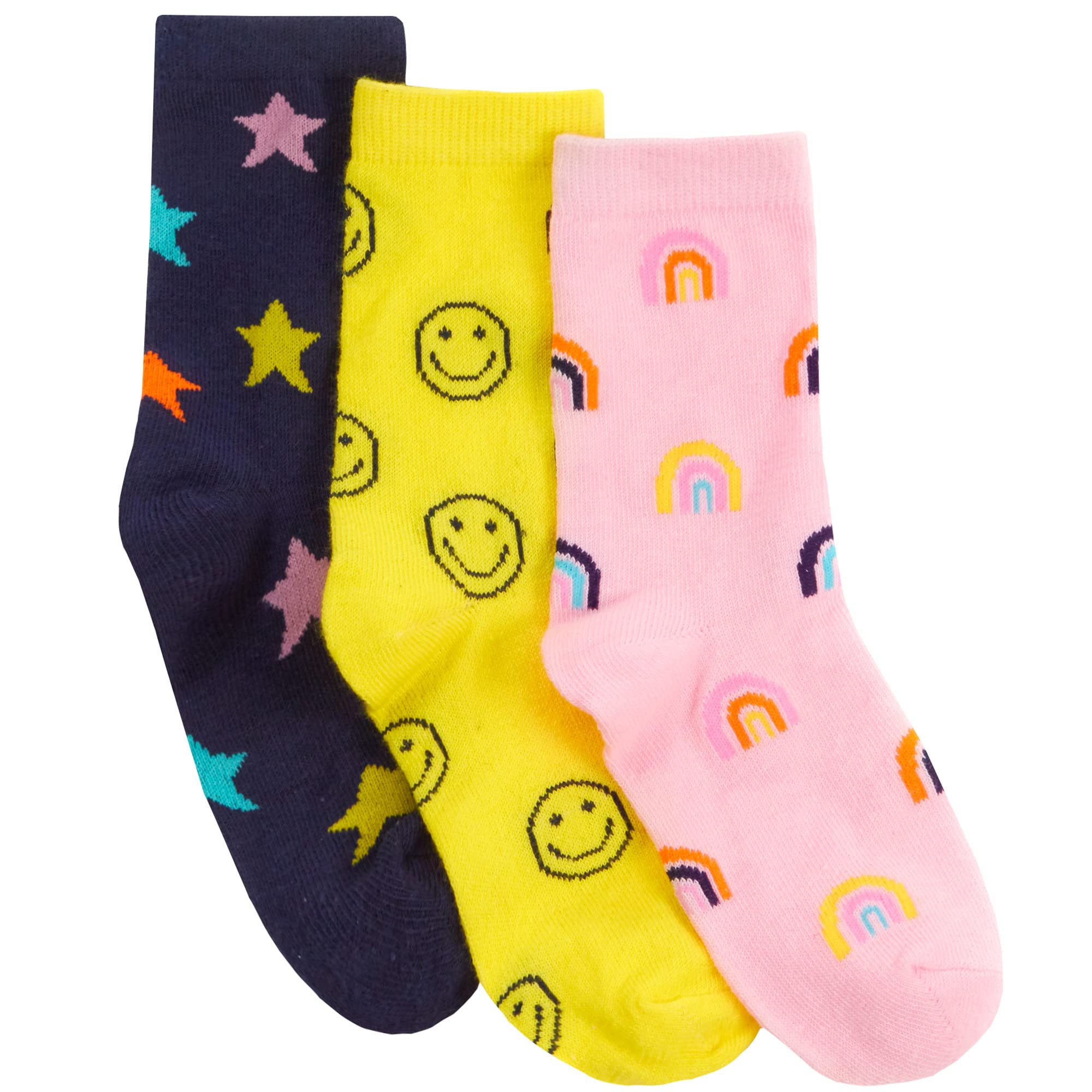 Metzuyan Kids Girls Cotton Rich Crew Funky Everyday Bright Colourful Rainbow Stars Socks Rainbow UK 6-8.5