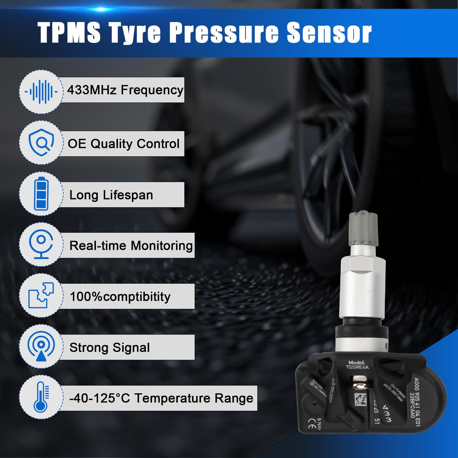 Sensor de Presión de Neumáticos Compatible con Mercedes-Benz A-Class B-Class E-Class Sprinter RDKS TPMS Compatible con CLA CLS GLA GLB GLE GLS W213 W177 W167 W247 W257 A0009054104