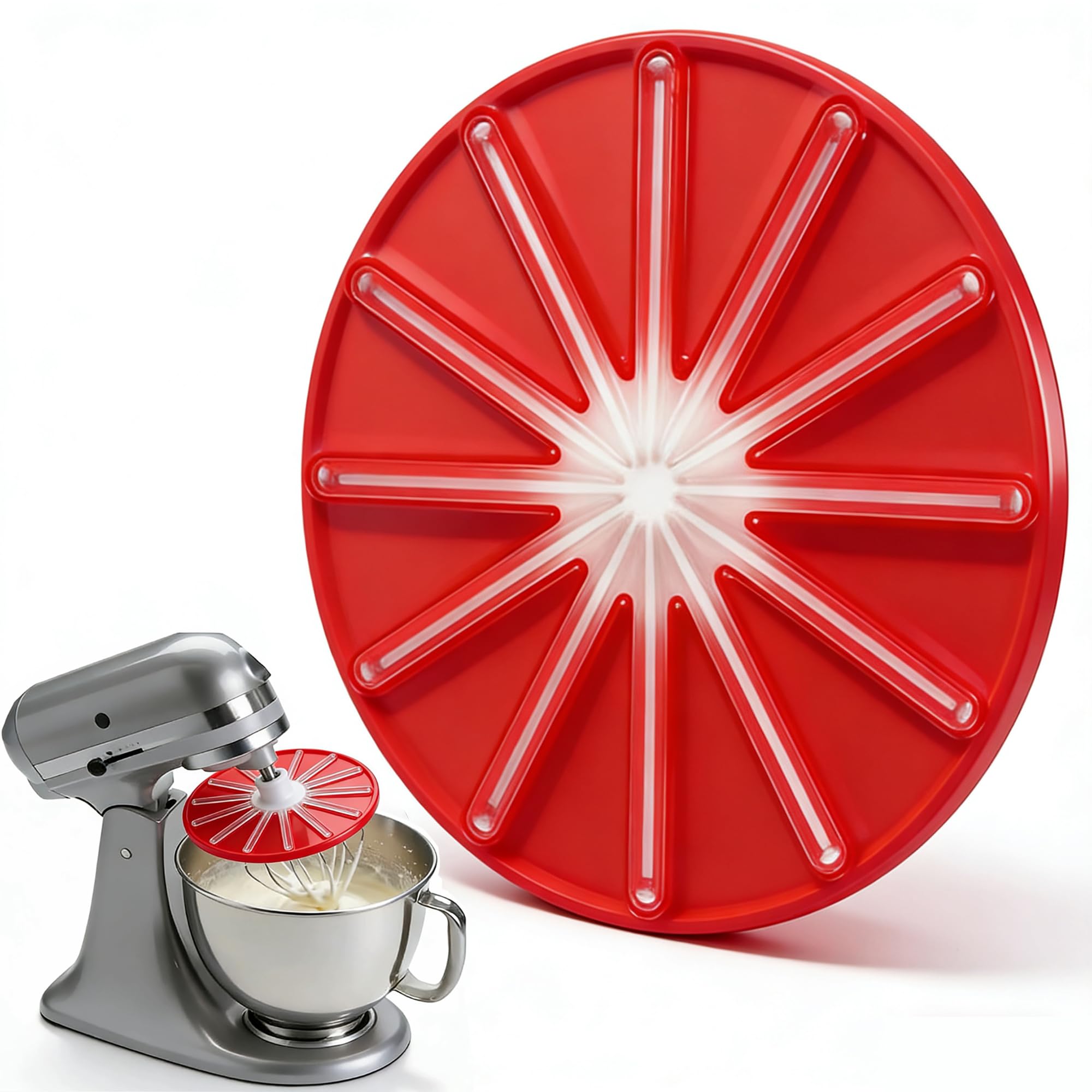 Round Stand Mixer Wiper Anti-Splatter Baffle - Red, Splash Guard for 6-Wire Stand Mixer Anti Splatter Baffle Mixing Bowl Attachment for Easy Cleaning & No Mess Baking, Kitchen Gadgets for Home Bakers