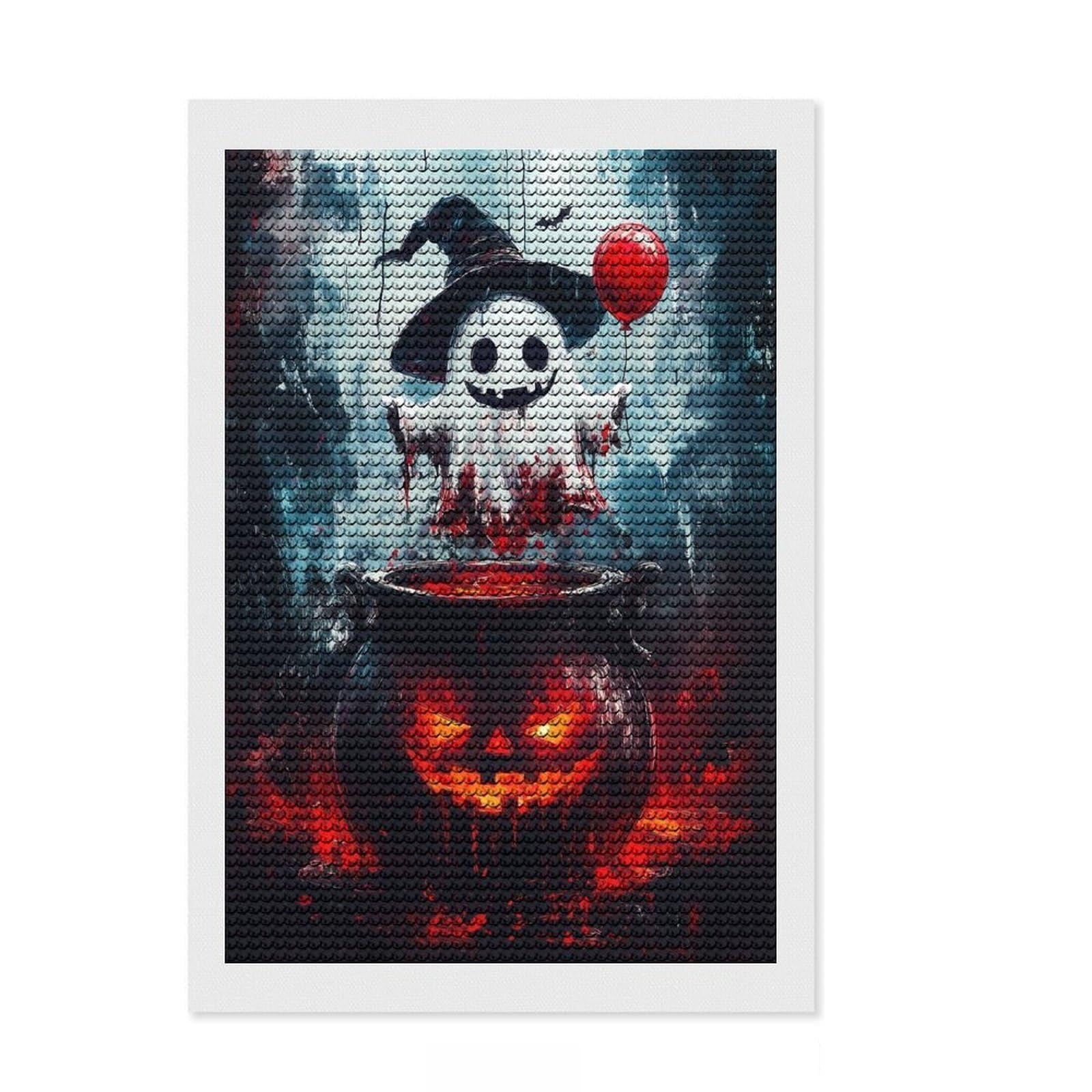 Junmoney Halloween Ghost with Cauldron Full Drill Diamond Painting Kit 8"x12", Full Kit Included, Aesthetic Room Decor, for Family Craft Time