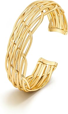 Gold Cuff Bracelet for Women Chunky Multi-layer Cross Wire Open Bracelet Hollow Wide Cuff Bracelets Adjustable Gold Open Cuff Bangle Bracelet