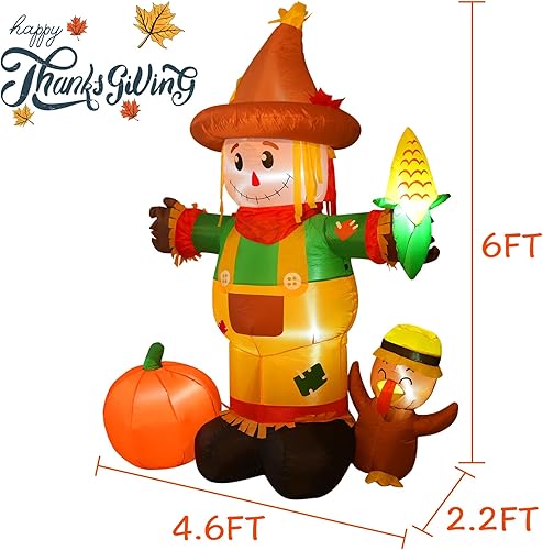 Miniatura 3 de Reclite Decoración inflable de espantapájaros de Acción de Gracias de 6 pies, decoración de patio al aire libre, luces LED integradas, decoración