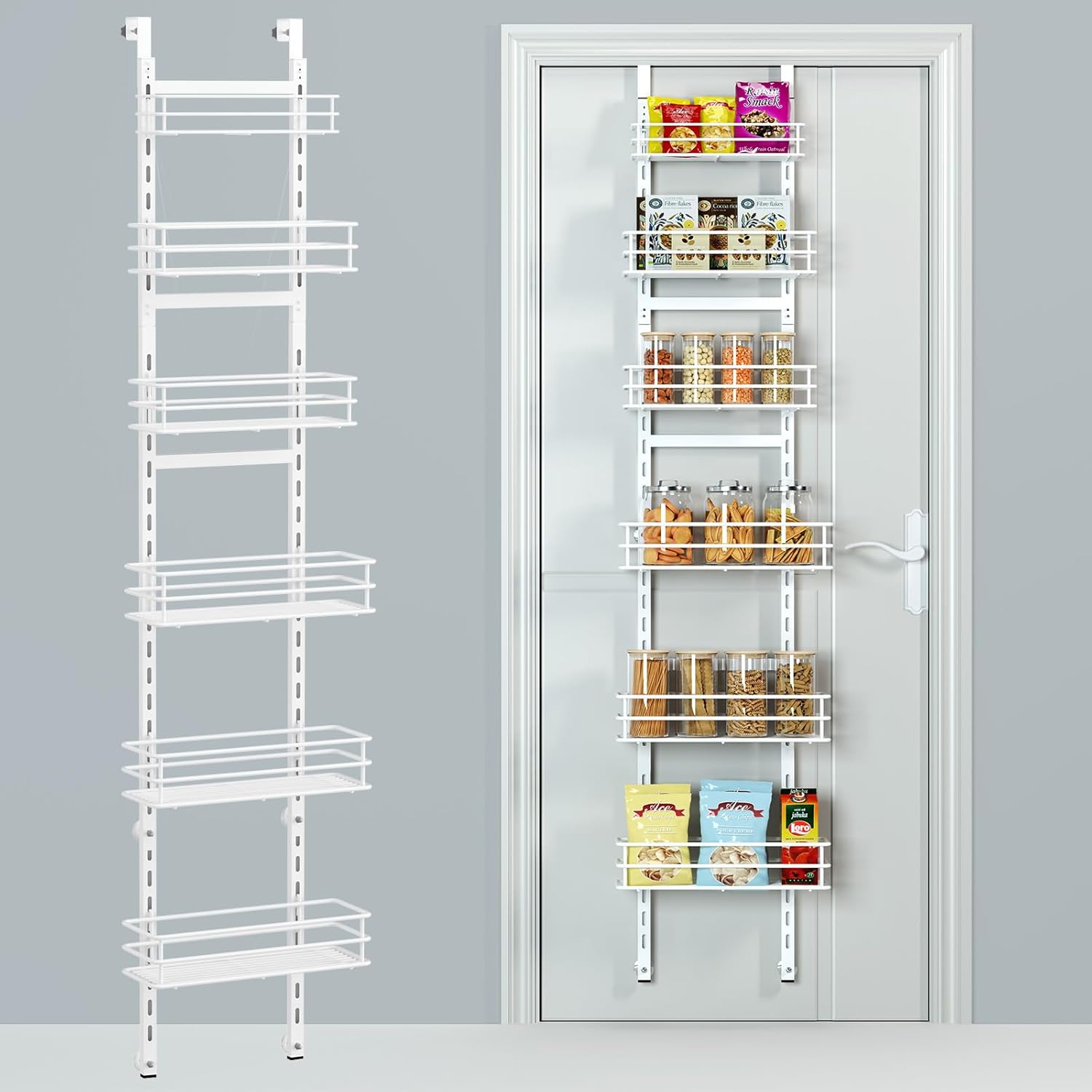 6-Tier Over the Door Pantry Organizer,Cabinet Door Organizer,Kitchen Pantry Door Organizers and Storage,Over the Door Spice Rack,Behind the Door Storage,Door Hanging Organizer,Black