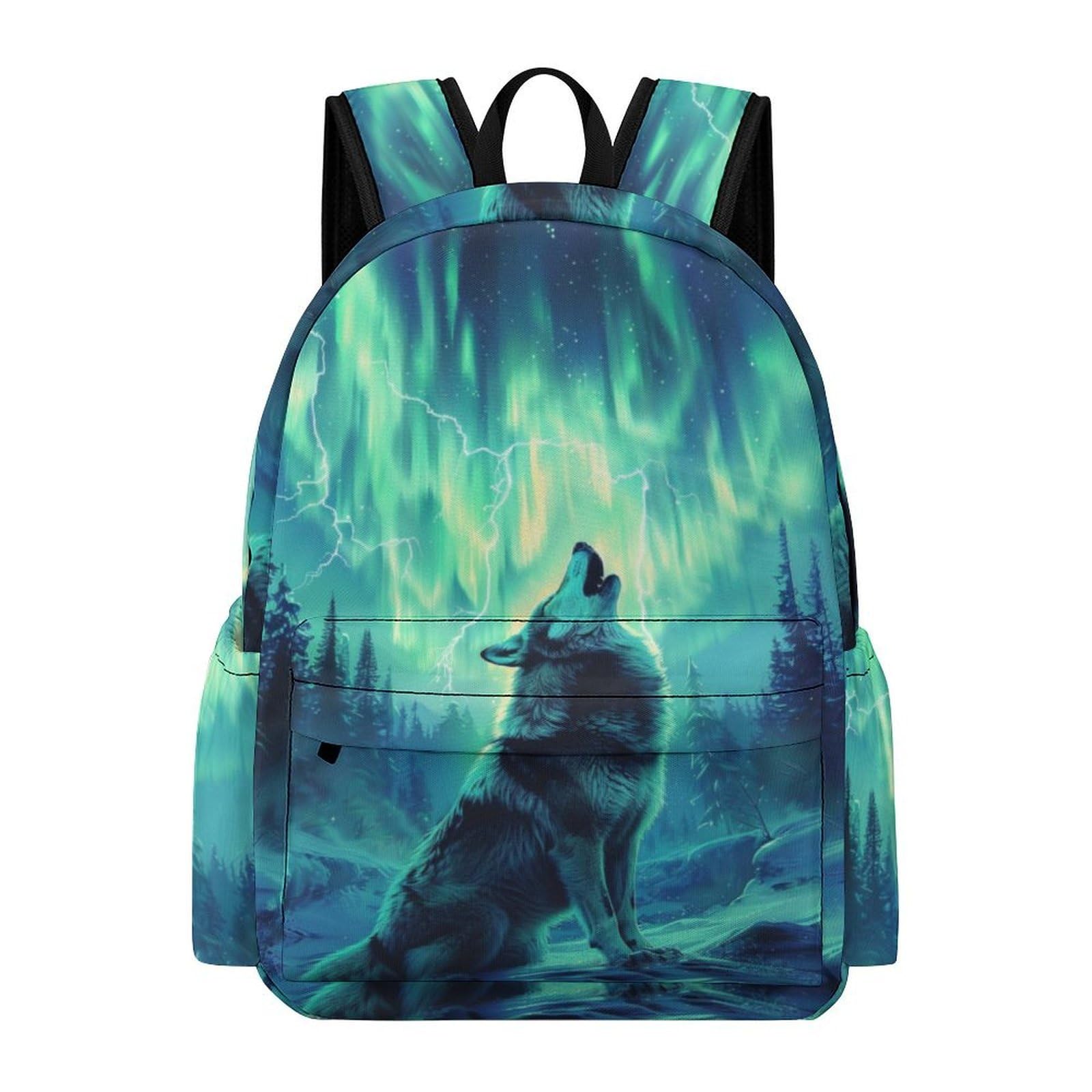TPISLI Children Wolve Motif Bookbag Boys Girls Primary School Age 7-11 Cool Durable Animal Wolf Pattern Fashion School Bag for Spring Outing Travel Holiday Gift, 15.6 Inch Laptop Backpack