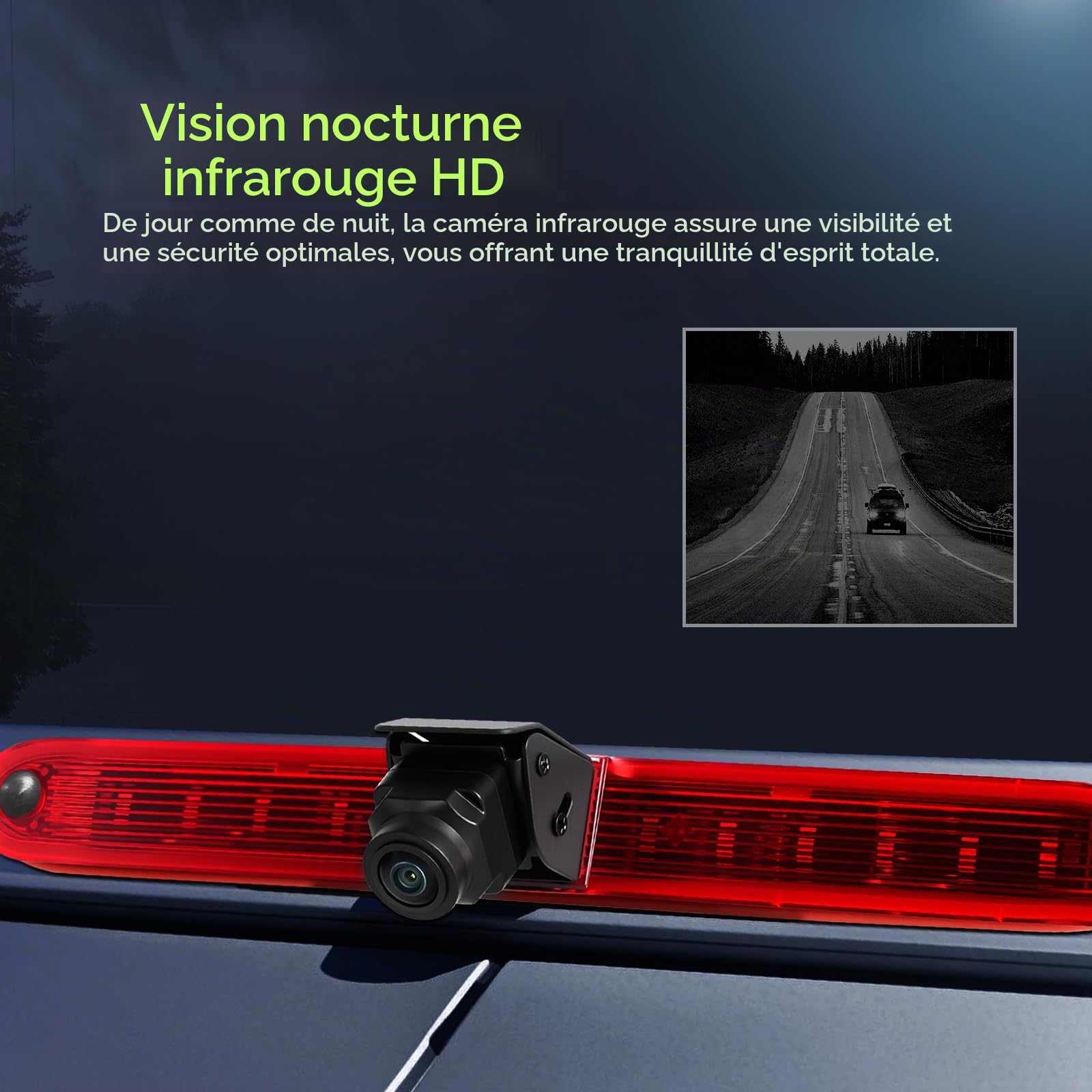 Caméra de Recul de Feu de Freinage pour Peugeot Partner 2008-2020/Citroen Berlingo 2008-2020 avec Vision Nocturne P67 Étanche Angle de Vision de 140° Connexion par Câble Stable Double Caméra 720P