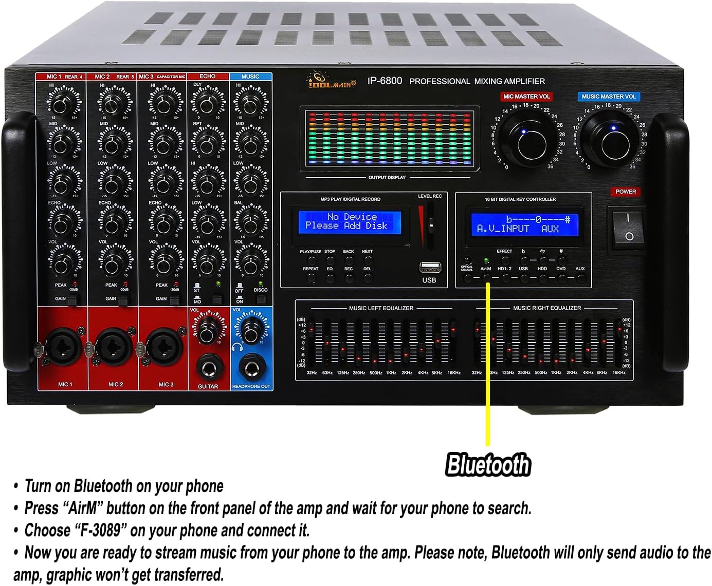Super Bass Home Karaoke Package 8000W Mixing Amplifier with Optical/HDMI/Recording/USB/Equalizer Built-in Plus 12" Speakers and Dual High Tech Wireless Microphone