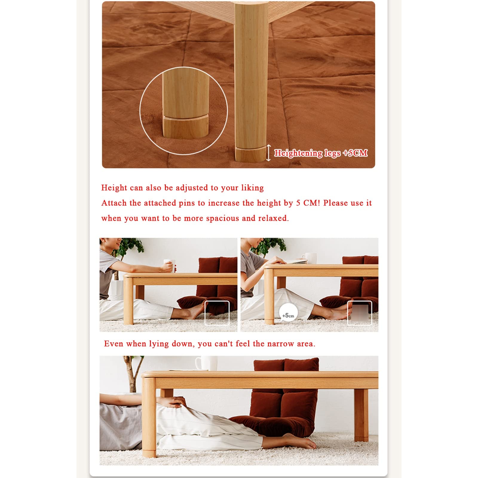Kotatsu Mesa Calefactora de Centro Tatami de Invierno - Mesa Baja de Juego para Sala de Estar Con Edredón, Alfombra y Calentador