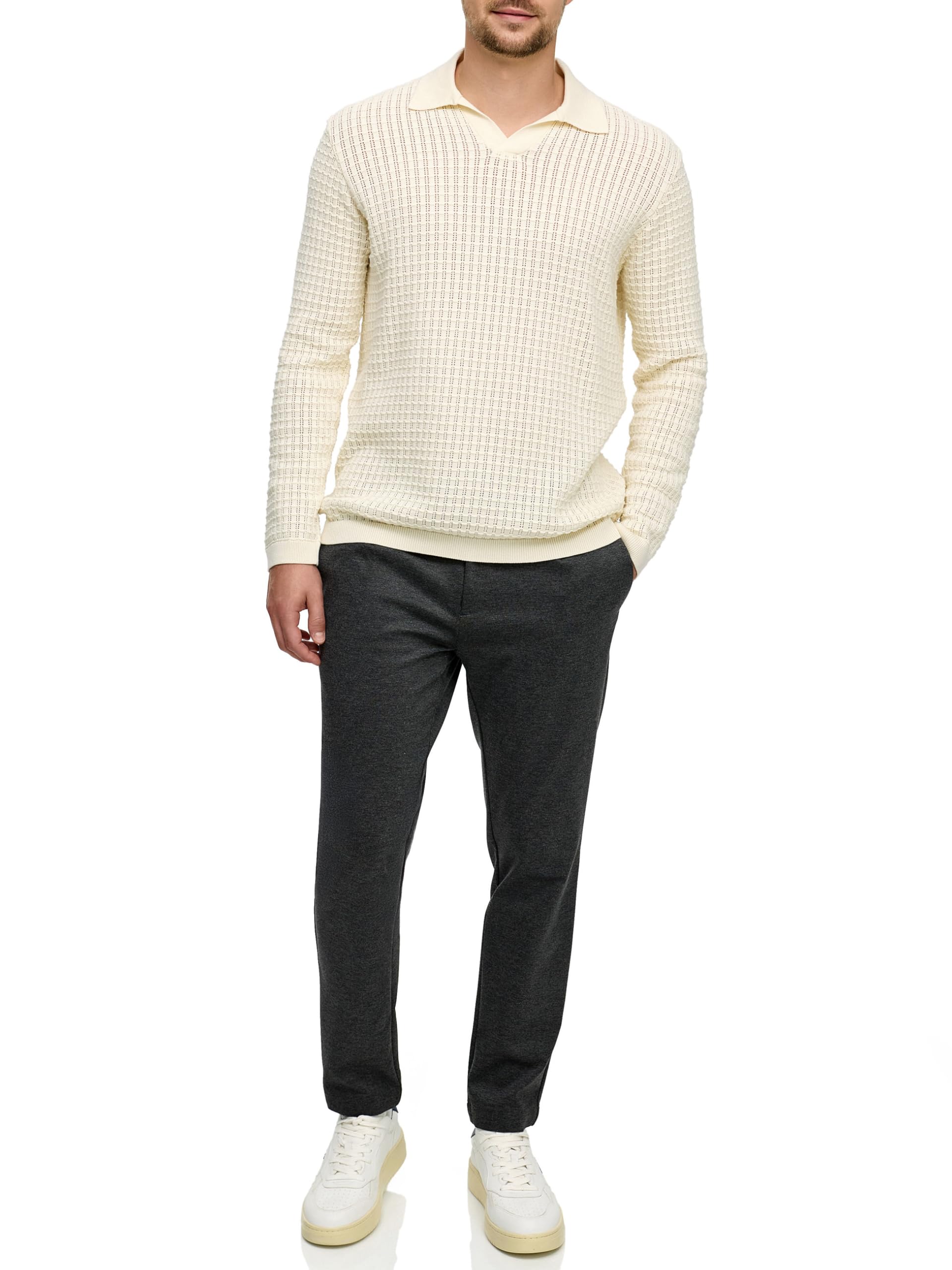 JEFF JFLane Polo Jersey de punto para hombre con cuello de polo de 100% algodón | Jersey de punto fino para hombres