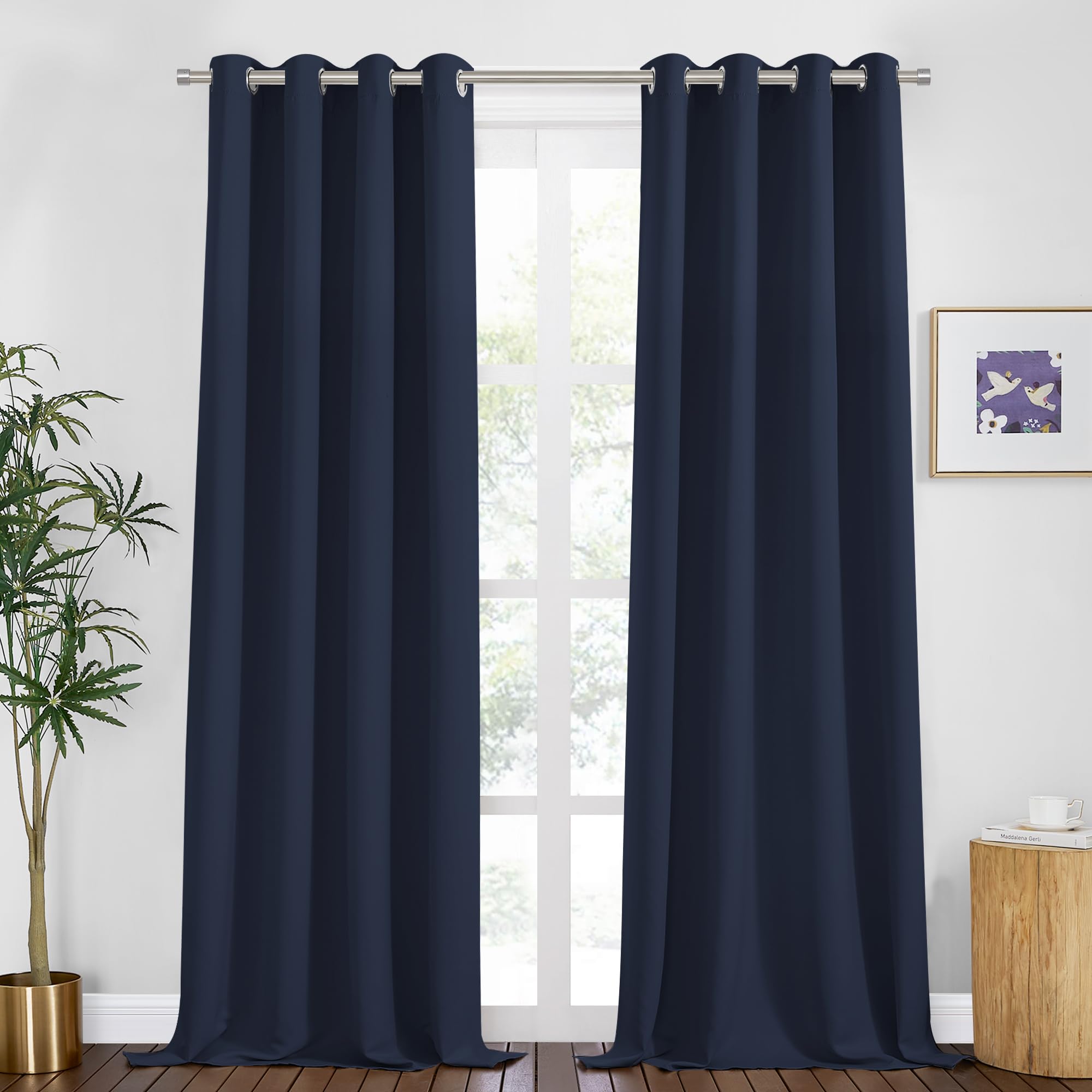 PONY DANCE Navy Blue 94 Inch Long Blackout Curtains for Living Room Window,Thermal Insulated Grommet Boho Boy Nursery Darkening Room Curtains for