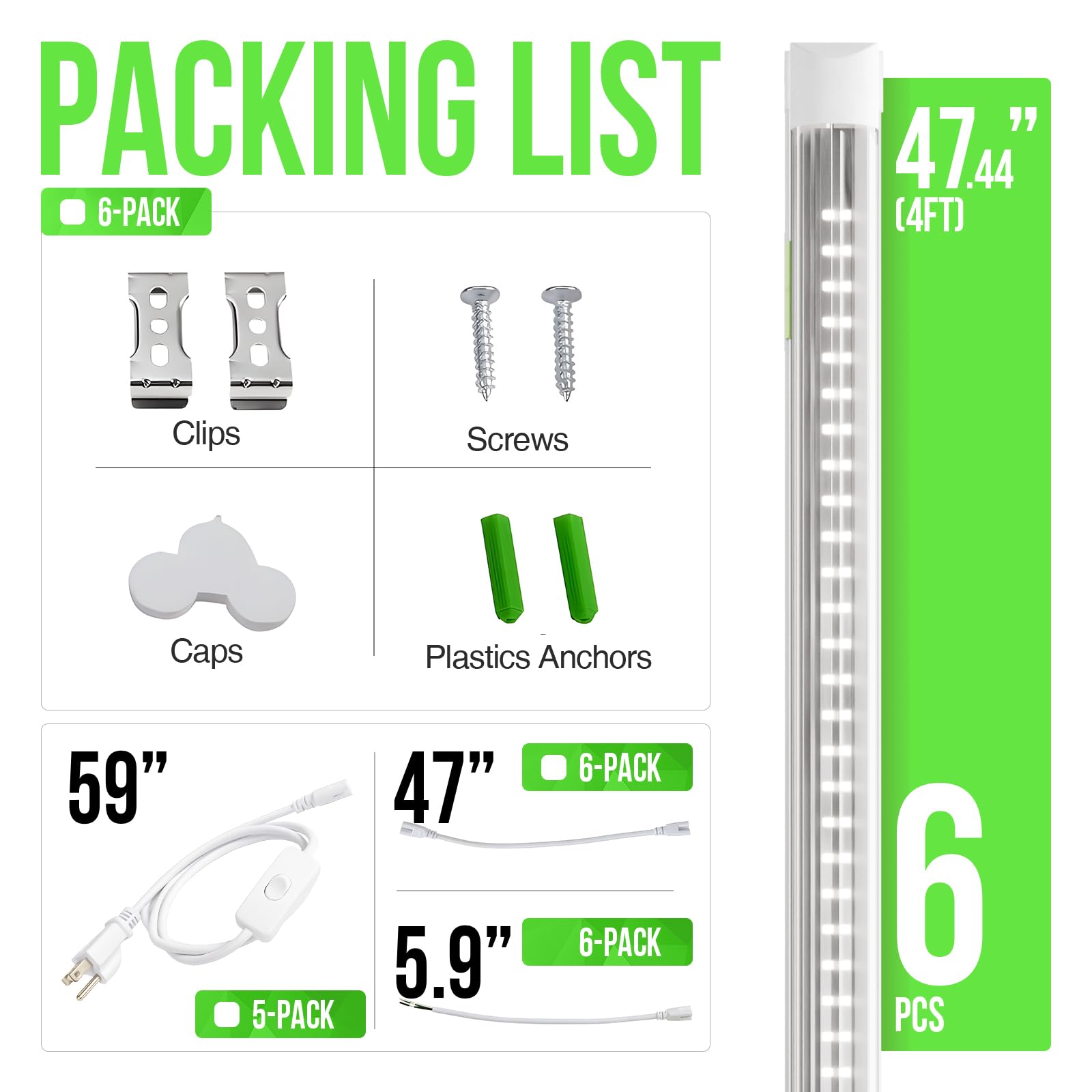 6 Pack Dimmable 4FT Led Shop Lights 30W 4500LM 3000-6500K Tunable T8 Led Commercial Bay Light High Output — view 7