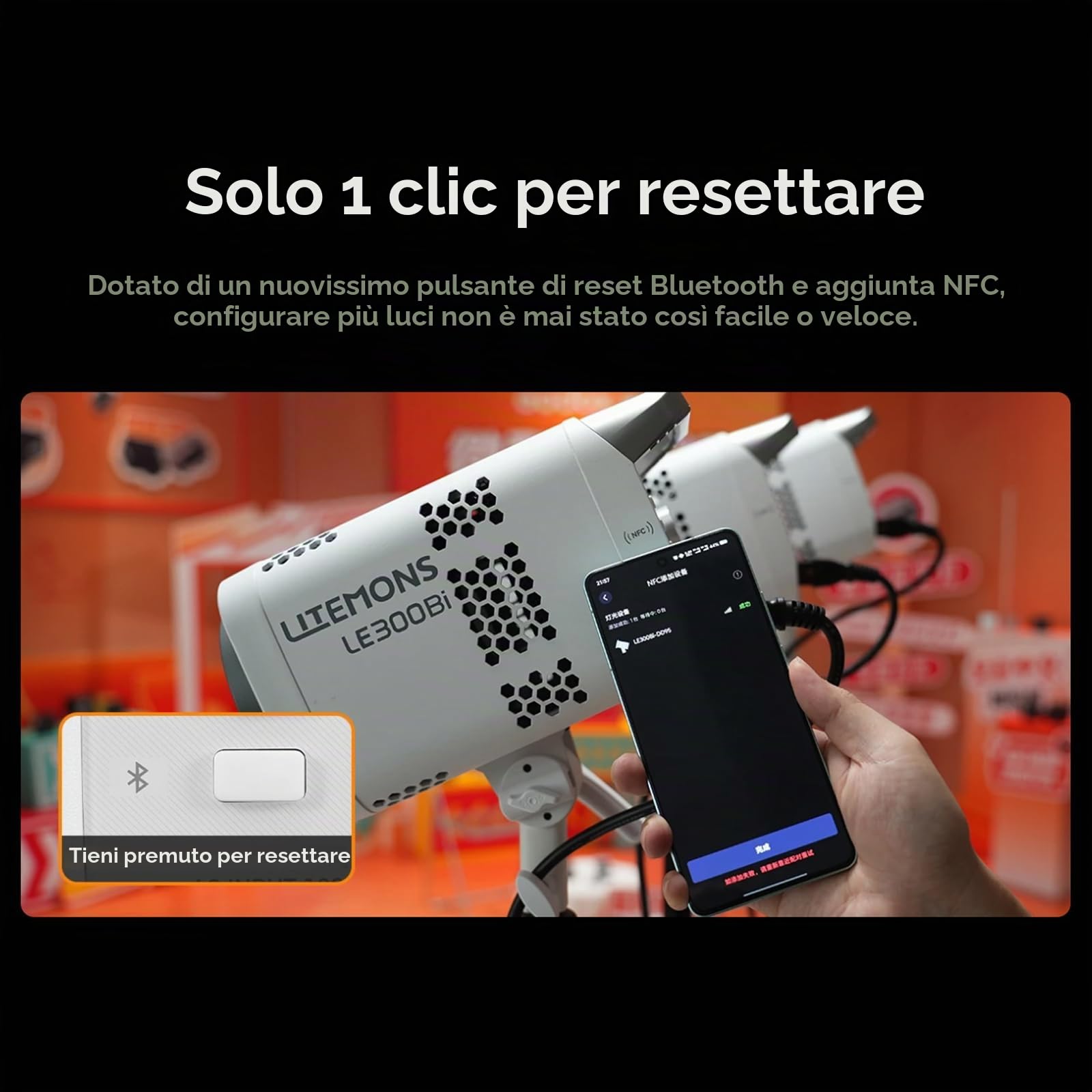 GODOX LITEMONS LE300Bi - Luce video a LED, 320 W, Bi-Color 2800 K-6500 K, Bowens Mount 58900lux @5600 K, 1 m, supporta il controllo APP, NFC, DMX CRMX (nero)