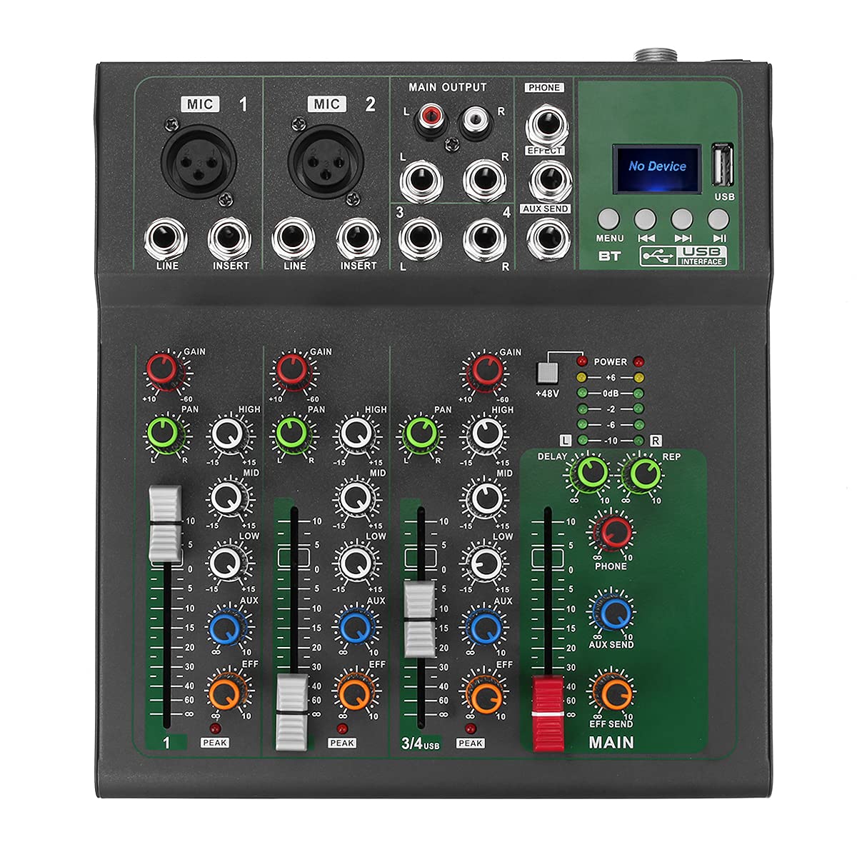 YONGYAO Microfono DJ a 4 canali per Il Controllo del Mixer Audio Bluetooth con LED Digital Display Music Stream