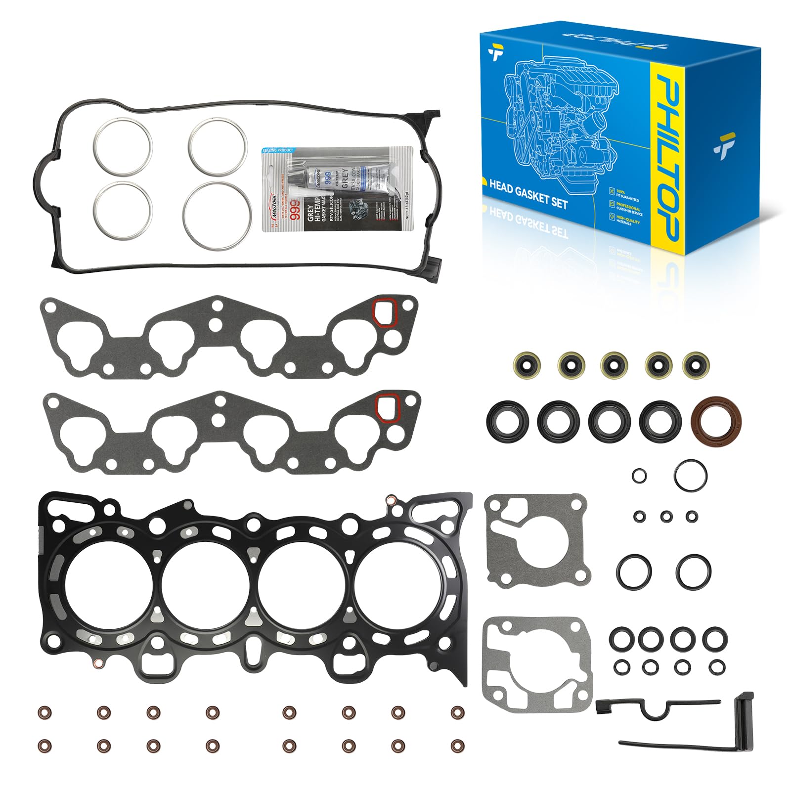 PHILTOP Head Gasket Set for Honda Civic 1992-1995 1.5L/1.6L | Engine Cylinder Head Gasket Kit Fit for Honda Civic del Sol 1993-1995 1.6L, OE# HS13061, HS9915PT, HS5923W