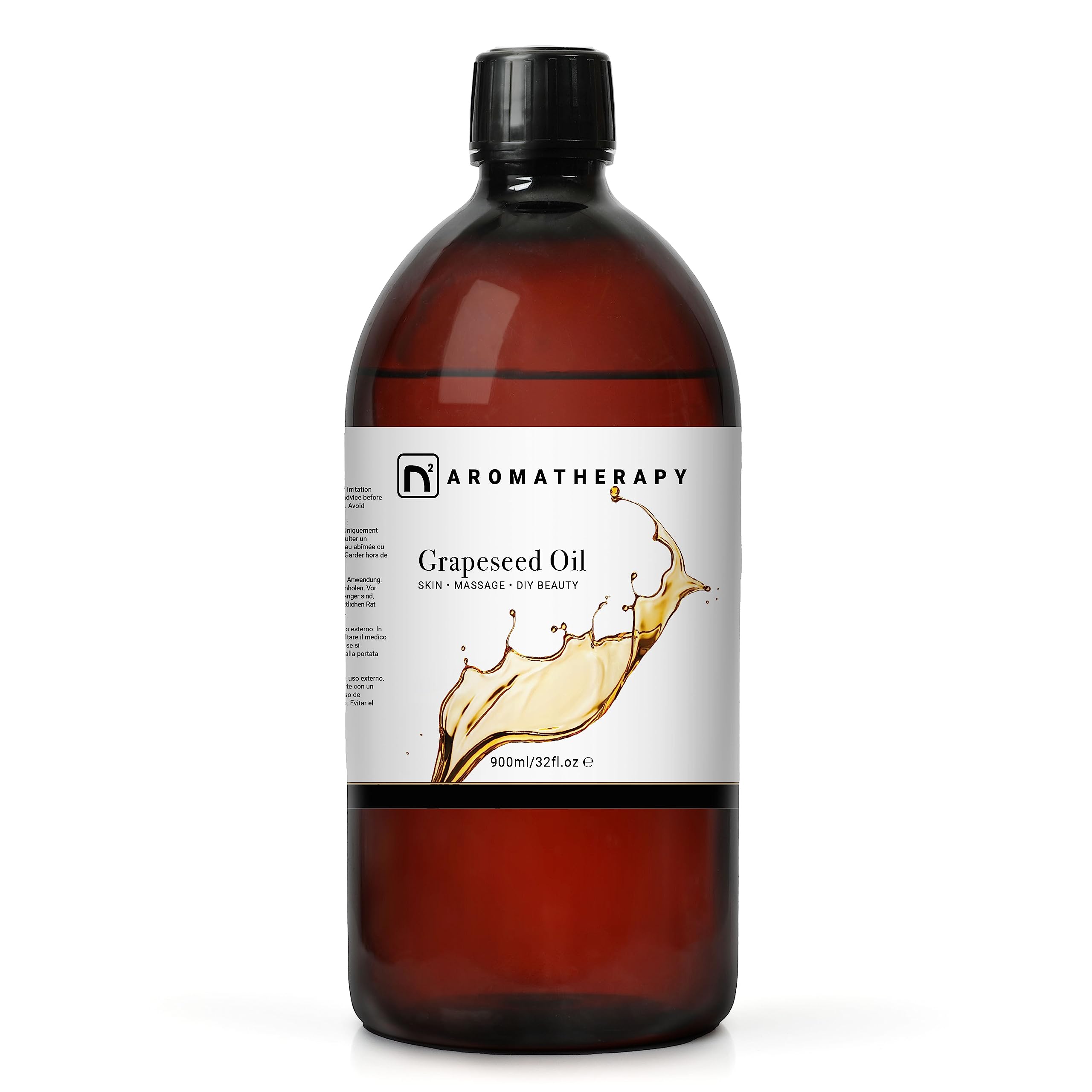 n2 Aromatherapy Grapeseed Oil, 900ml, for Hair Skin, Massage, Face, Body, Natural Skin Care, Carrier Oil
