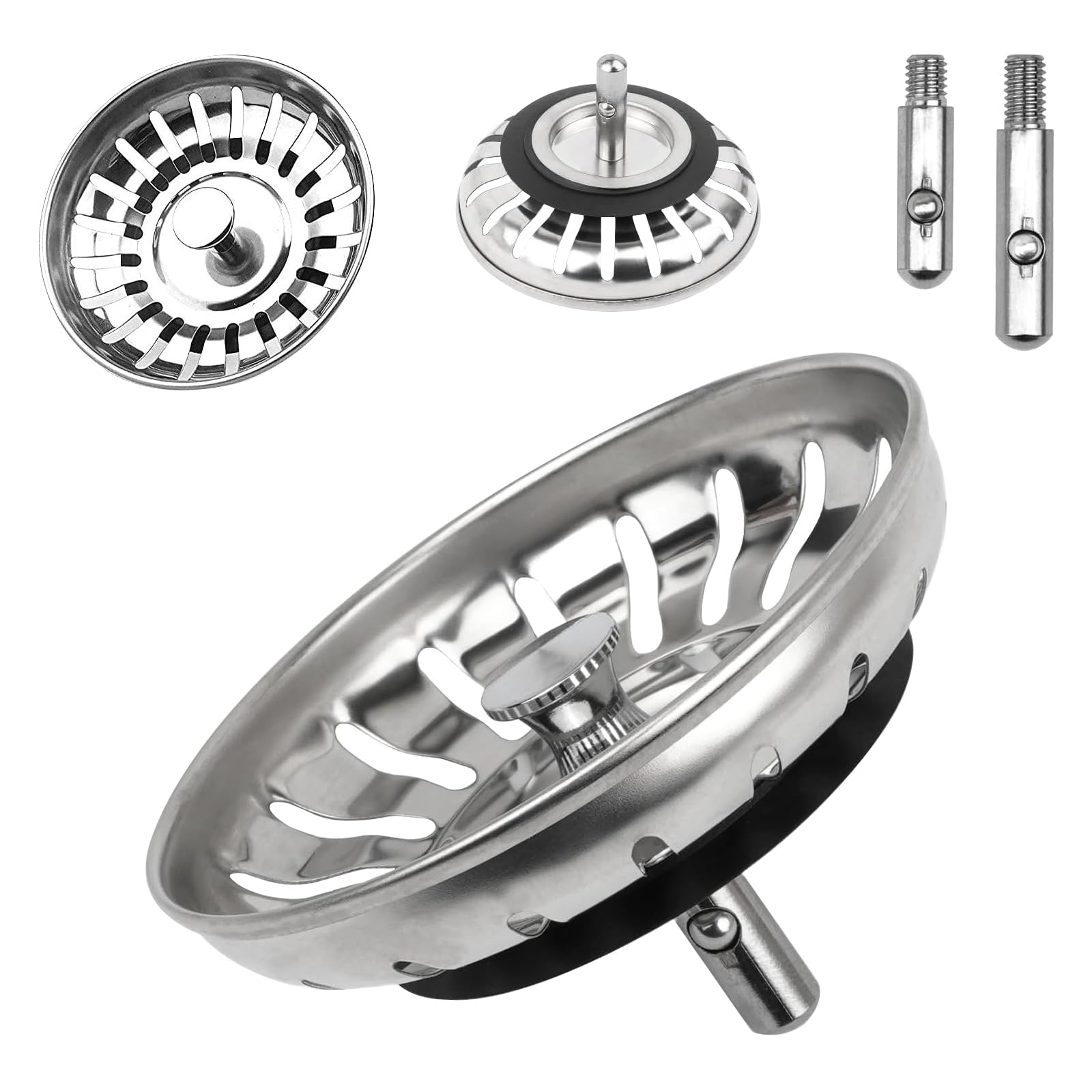 Universele gootsteenstop, 80 mm, zeef, spoelbakstop, afvoerstop van roestvrij staal, zeef voor keuken, spoelbak (1 stuks
