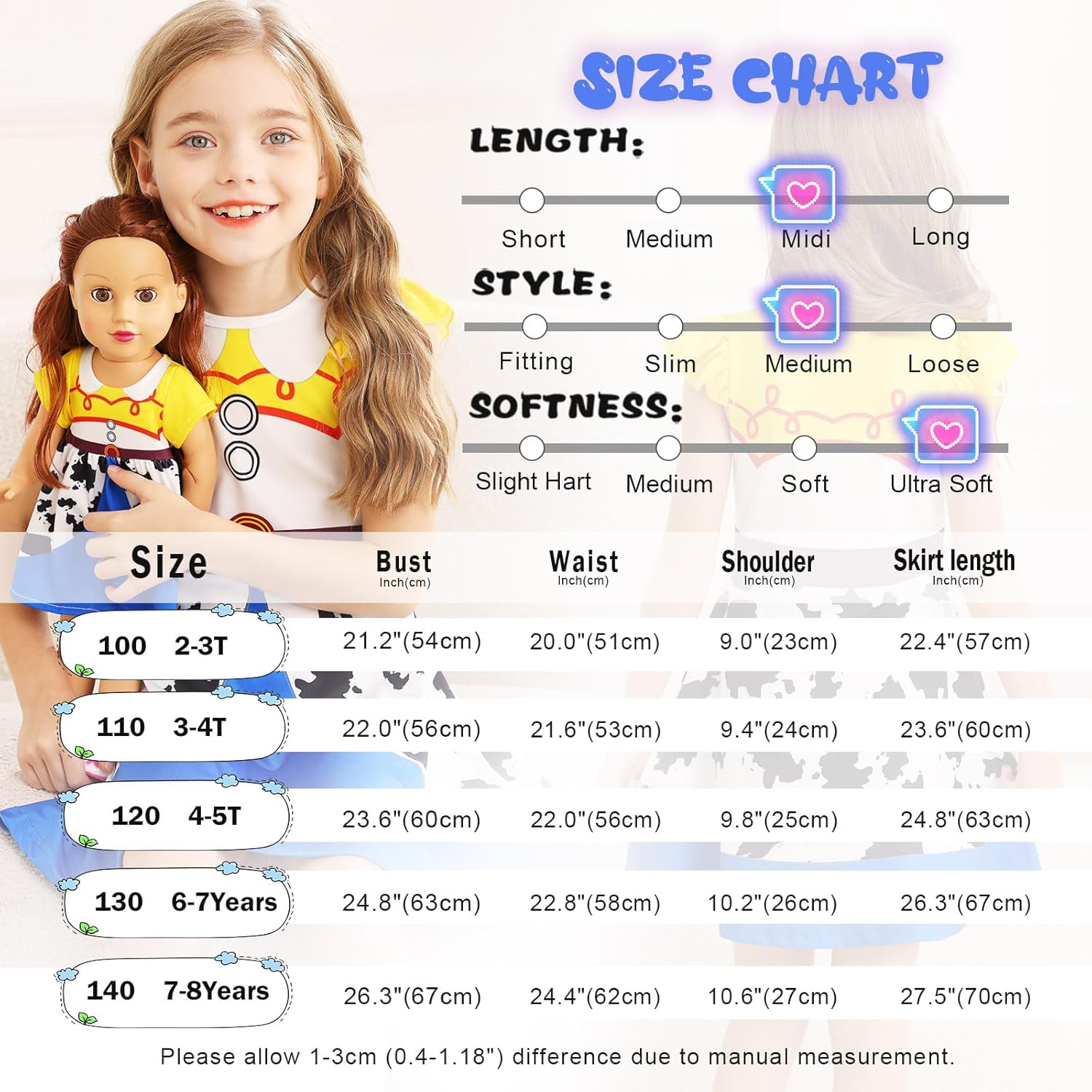 AmzBarley Doll and Girl Matching Nightgown Princess Pajamas Night Gown Dress for Girls and 18" Dolls Clothes - Image 6