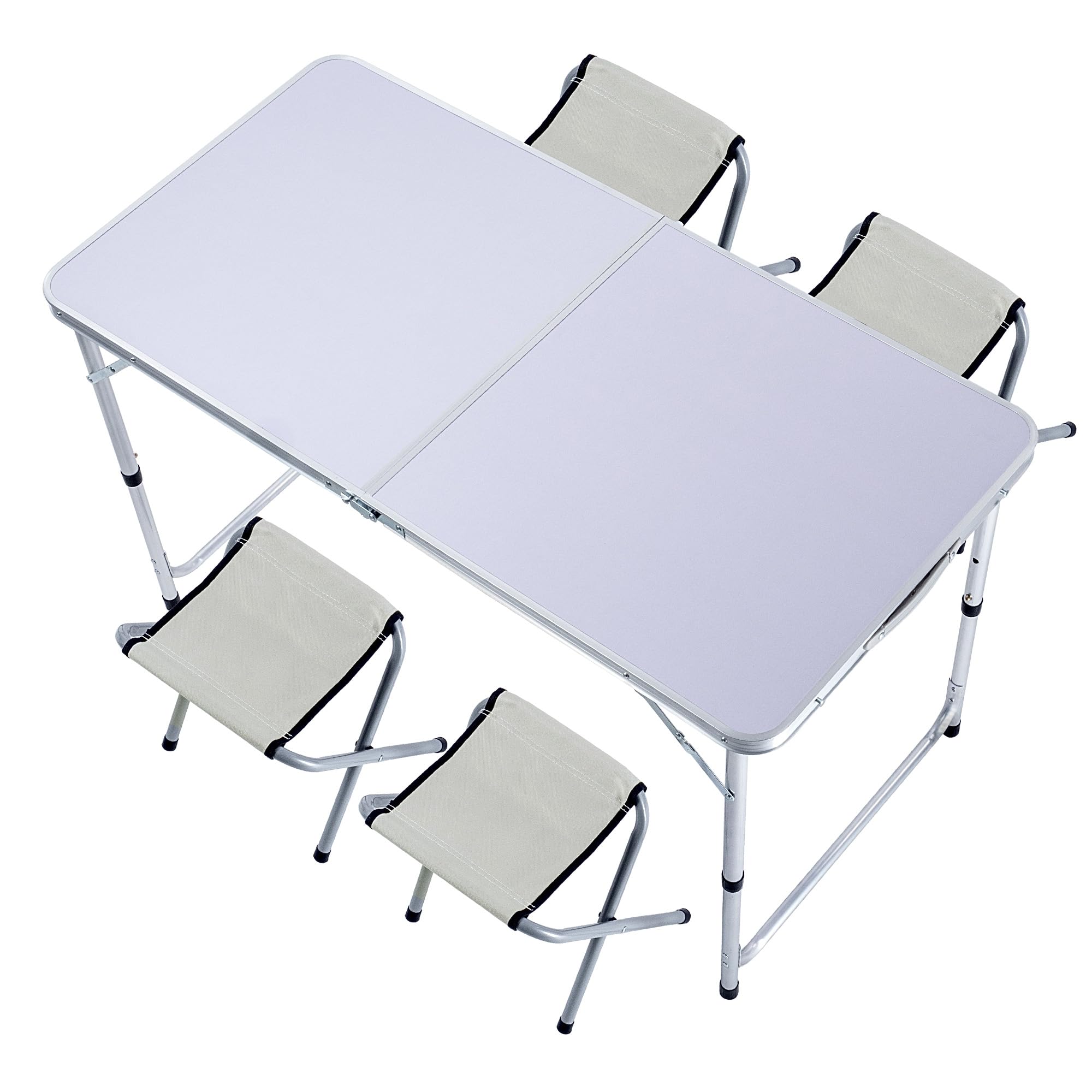 KADAX Juego de Muebles de Camping: Mesa Plegable Con 4 Sillones Ajustables en Altura, Multifunción (Plata y Blanco)